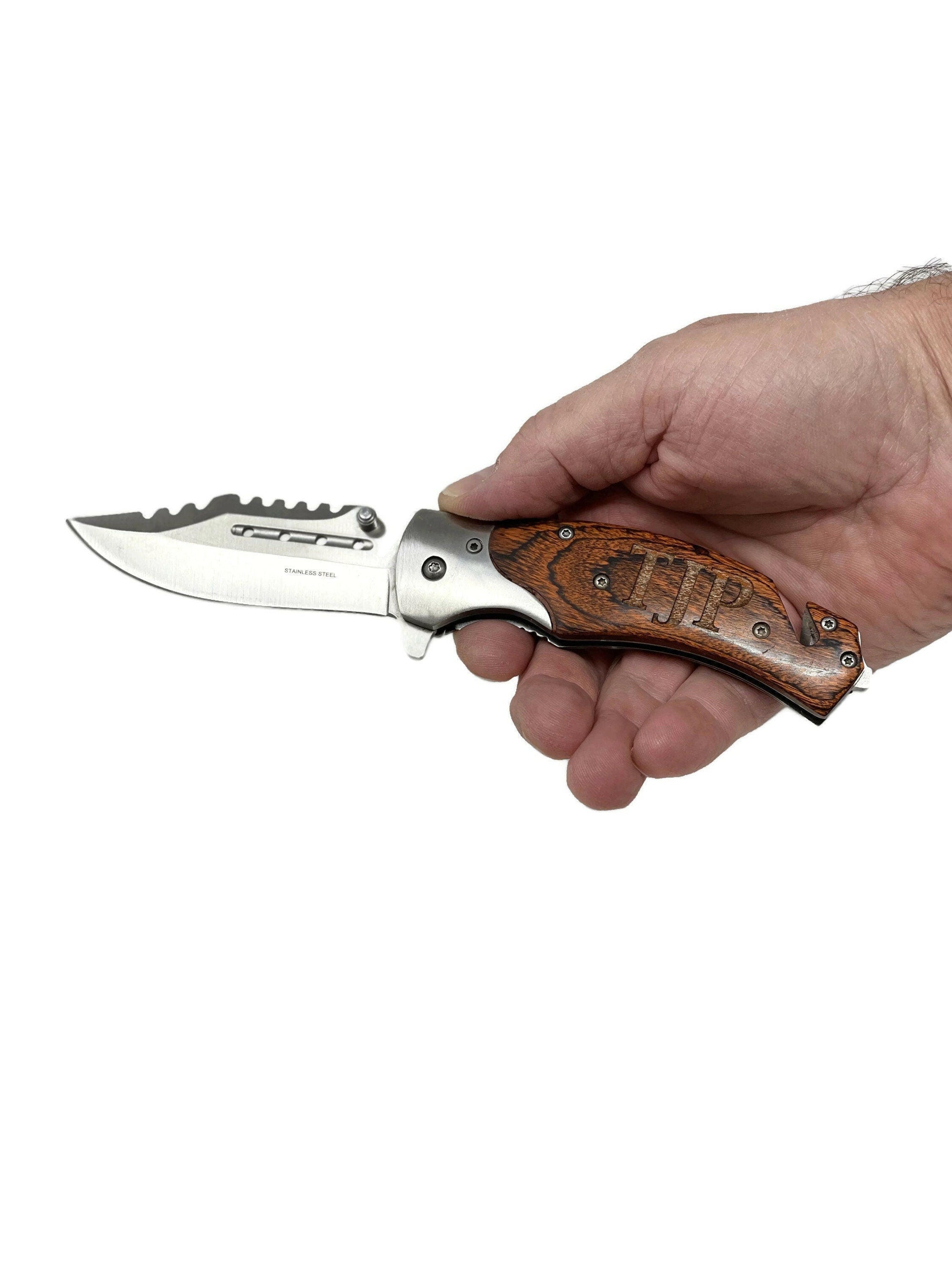 Personalized Pocket Knife with Wood Handle.