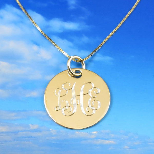 Monogrammed 14k Solid Gold Necklace Pendant