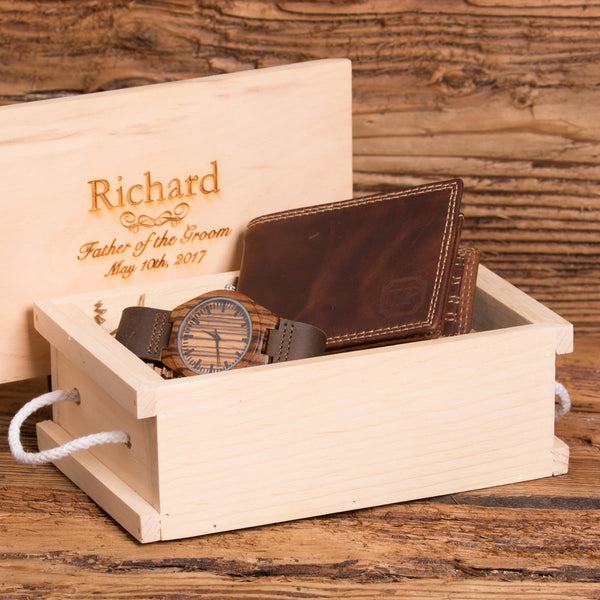 Custom Monogrammed Wood Watch and Wallet Gift Set
