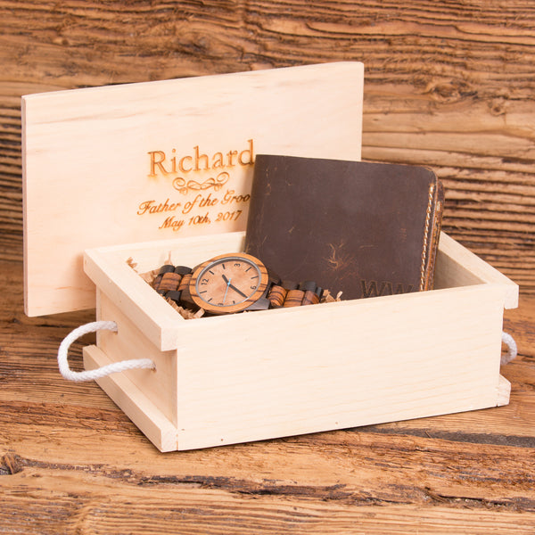 Bi Fold Wallet Monogrammed with Wood Watch Personalized