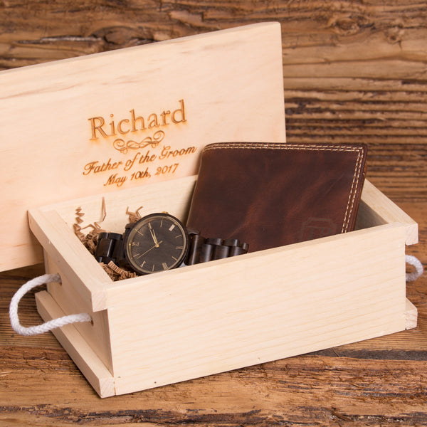 Custom Handsome Gift Set For Men Wallet and Wood Watch