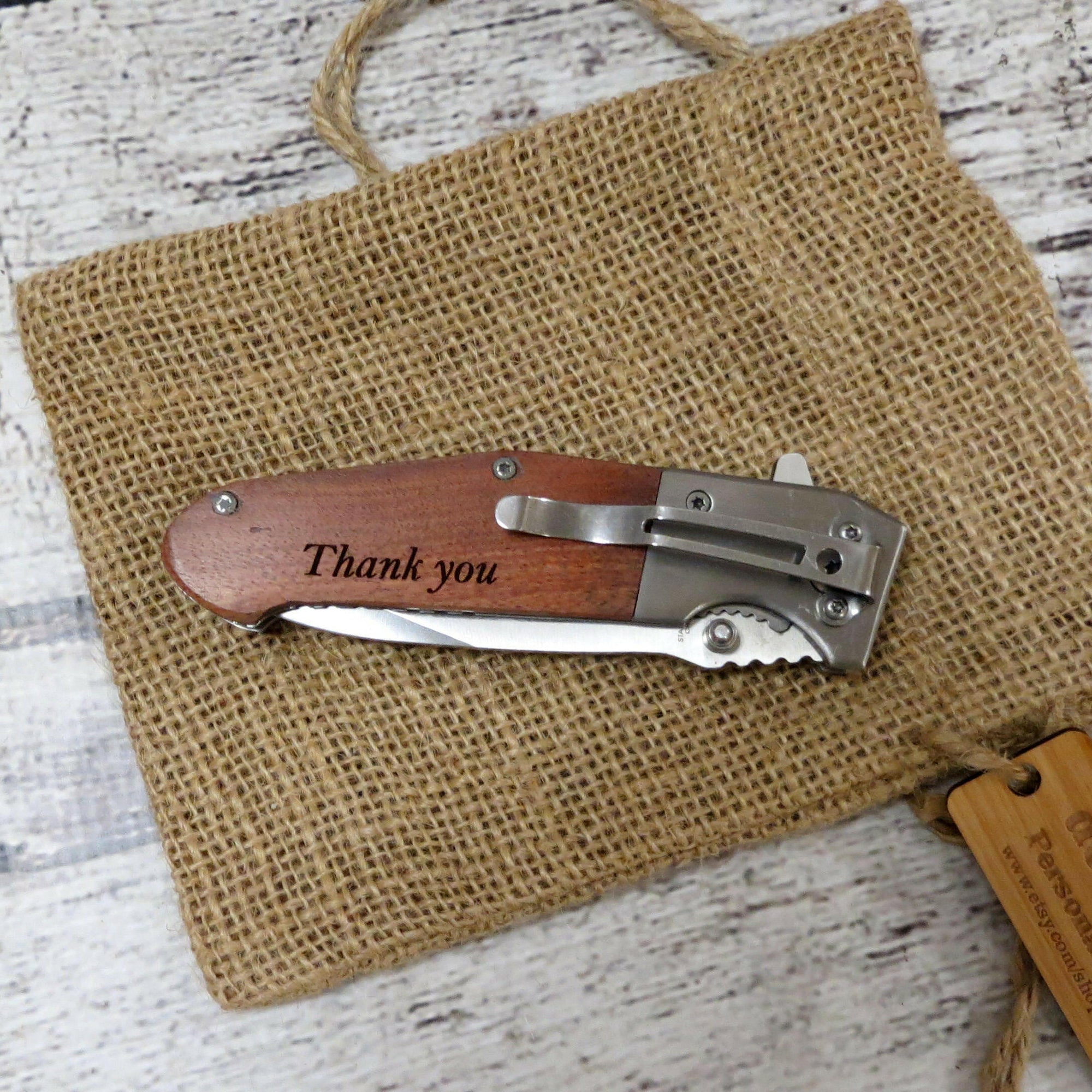 Wooden Custom Engraved Pocket Knife.