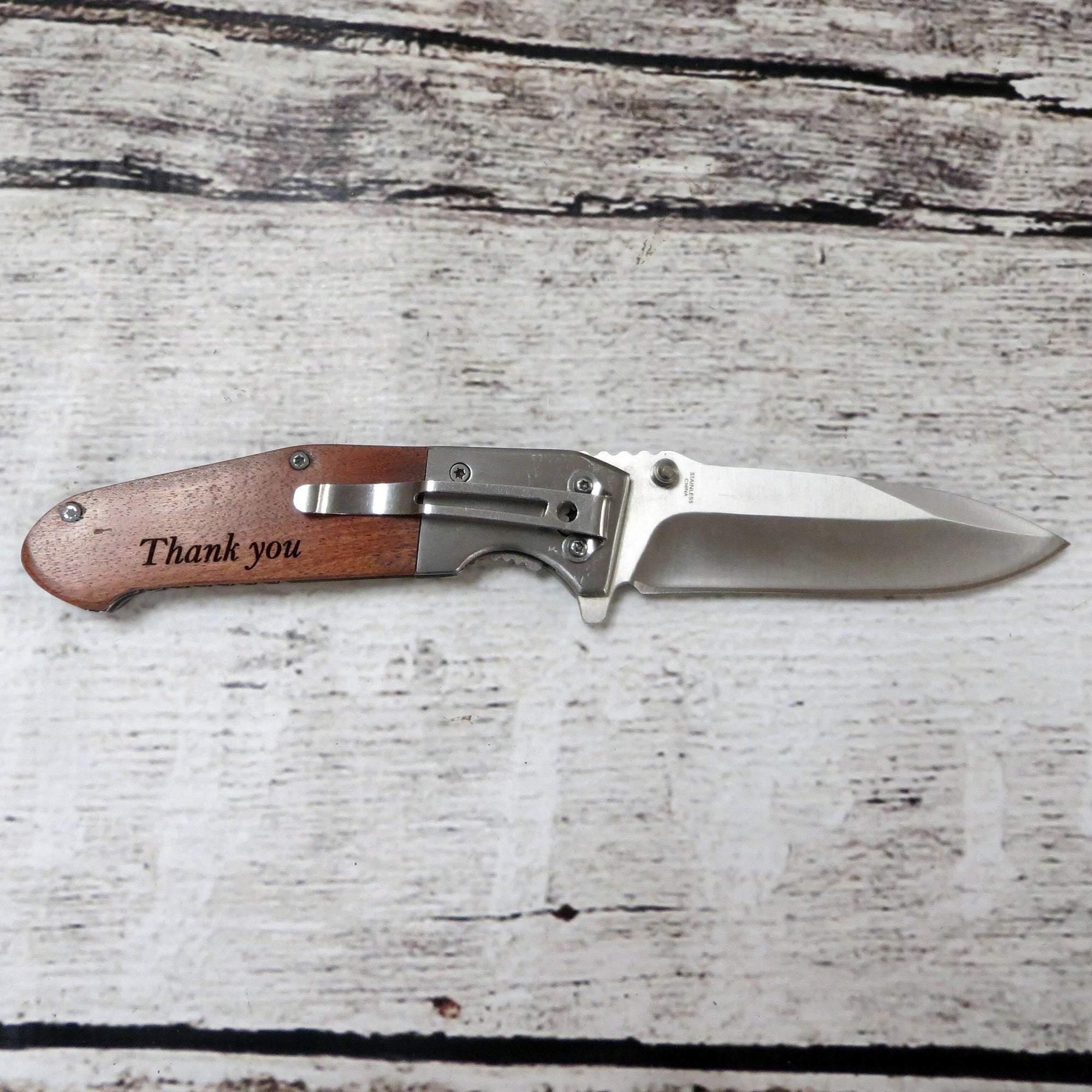 Wooden Custom Engraved Pocket Knife.