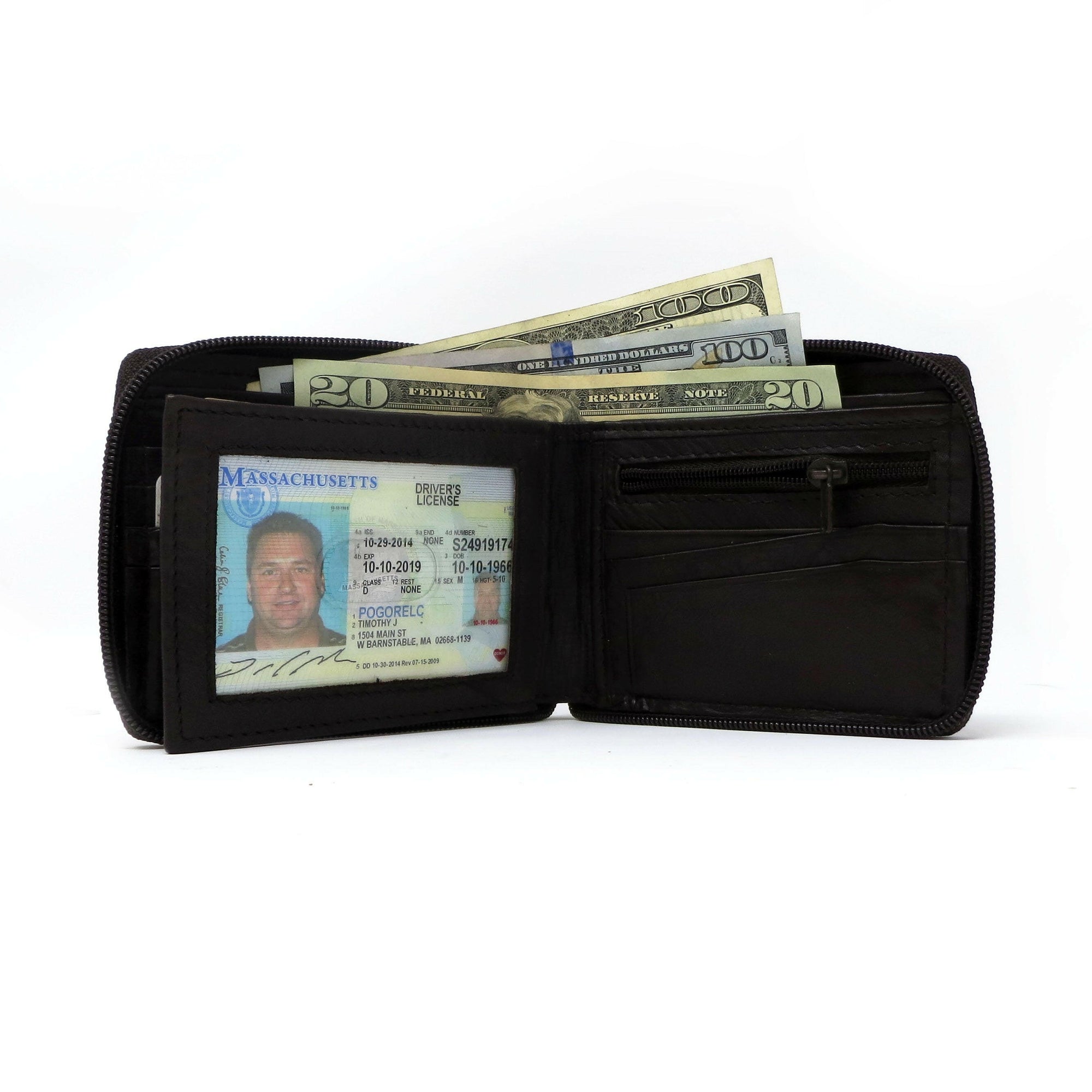 Mens Bi-Fold Wallet Personalized with Zipper.