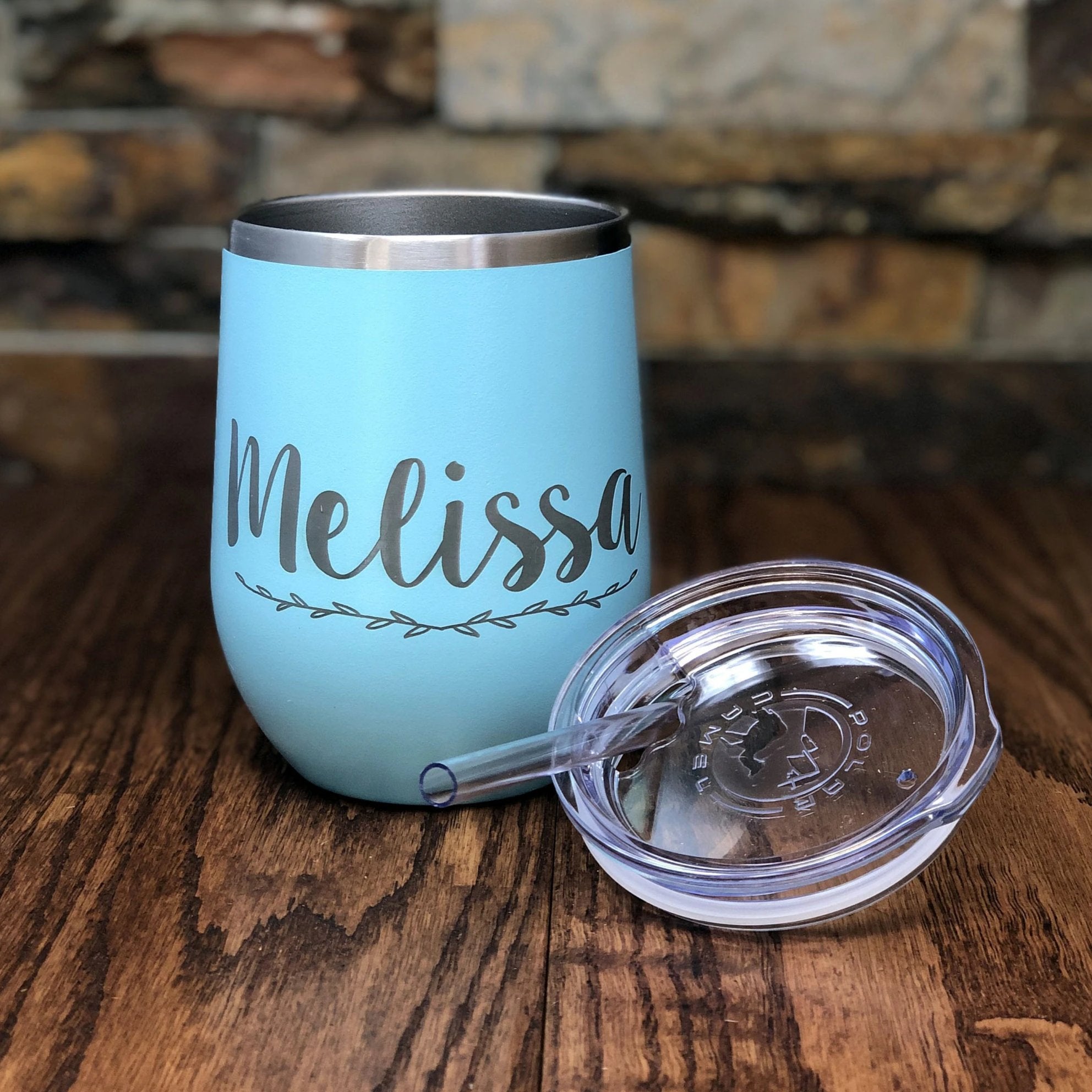 Personalized Wine Tumbler w Straw.