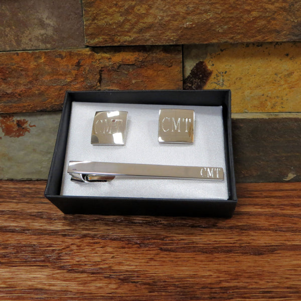 Personalized Cuff Links with Tie Clip