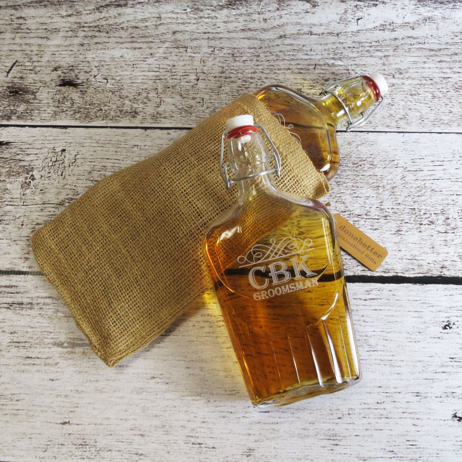 Personalized Large Glass Whiskey Flask
