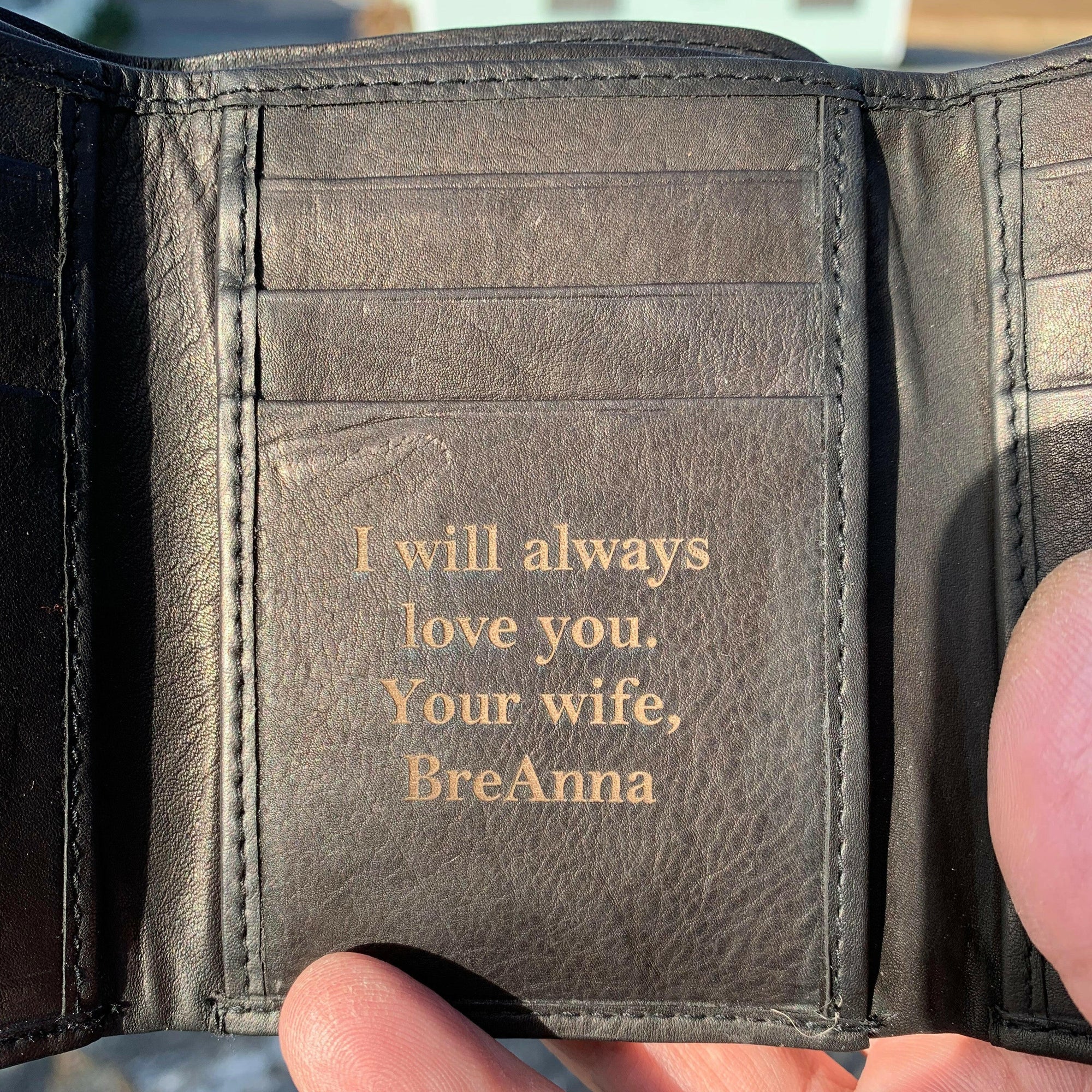 Leather Tri Fold Personalized Mans Wallet.