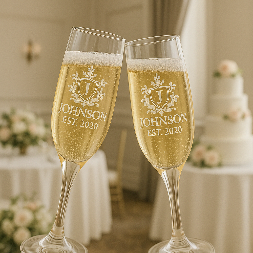 Personalized Stainless Steel Wine Chiller & Matching Champagne Flutes.