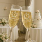 Personalized Stainless Steel Wine Chiller & Matching Champagne Flutes.
