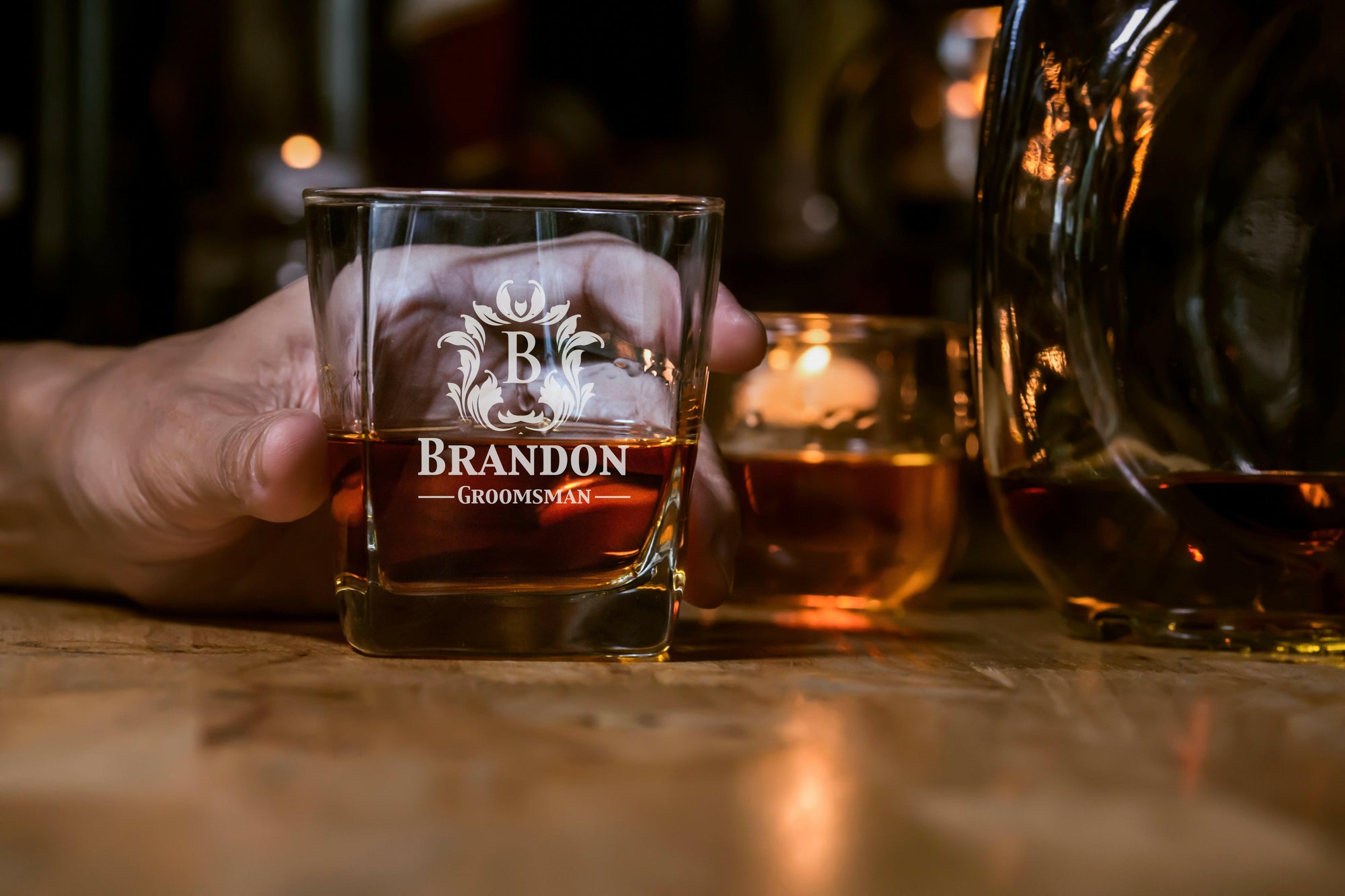 custom engraved square whiskey glass
