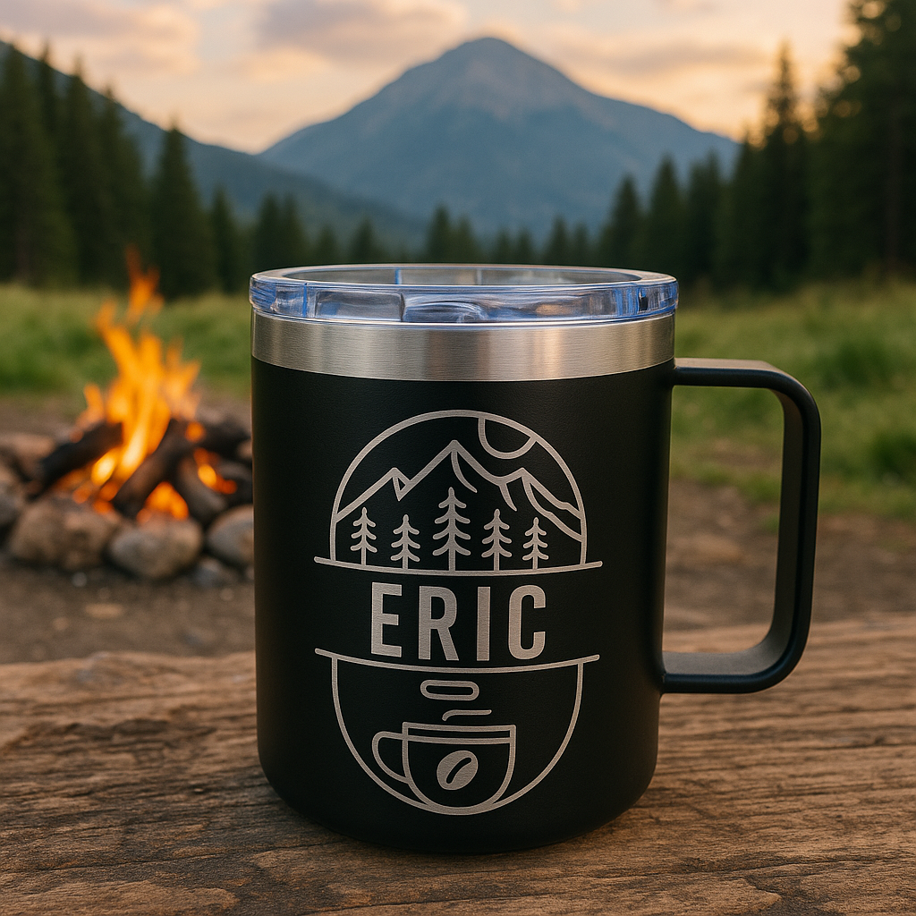 Personalized 12oz Travel Coffee Mug.