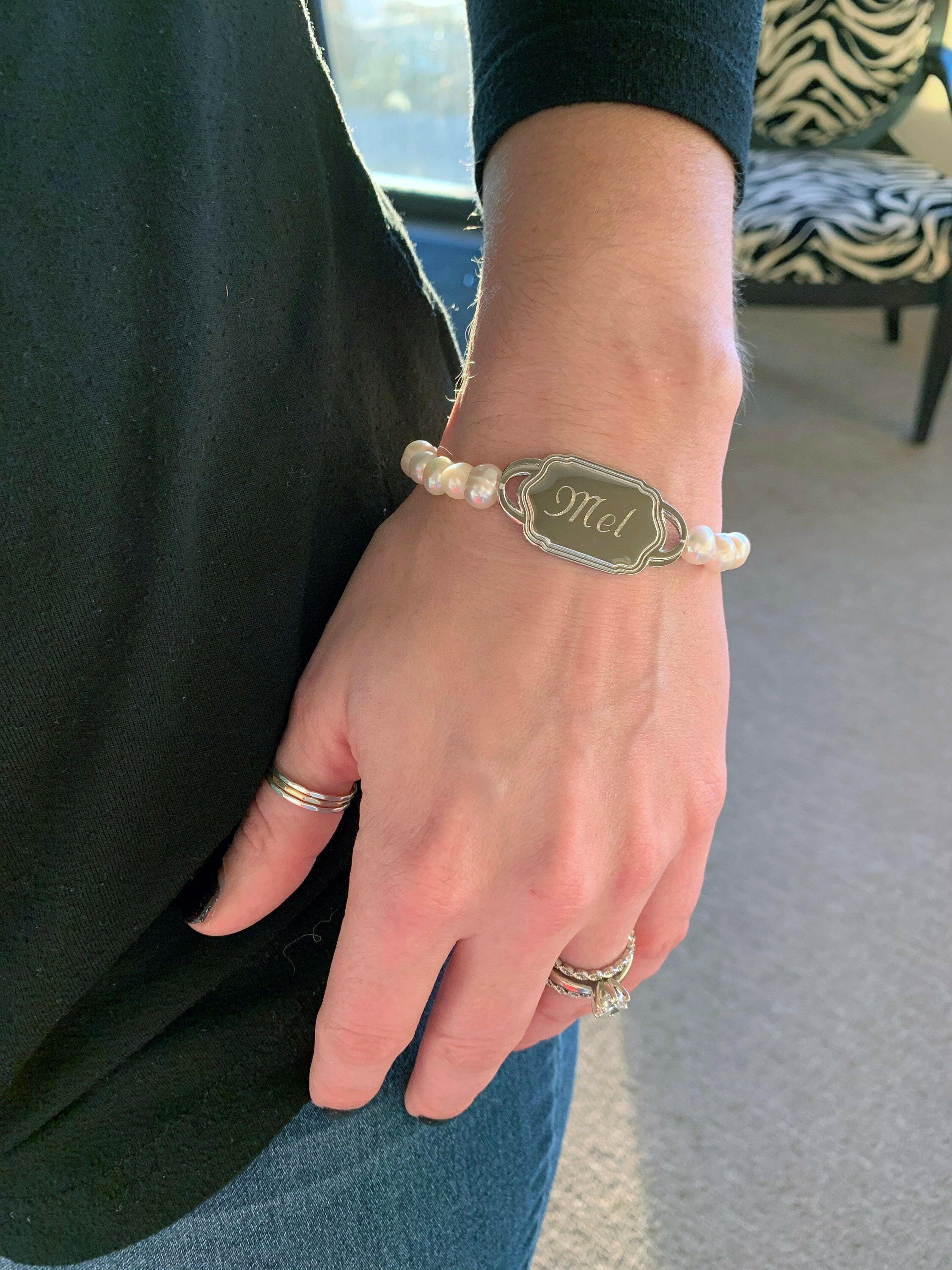 Fresh Water Pearl Monogrammed Bracelet.