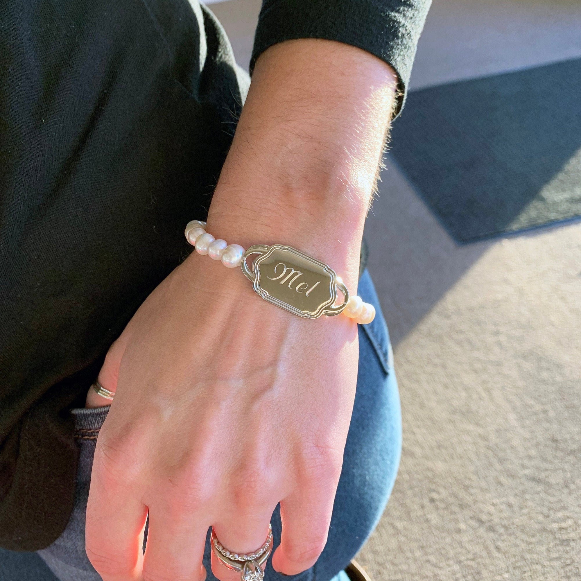 Fresh Water Pearl Monogrammed Bracelet
