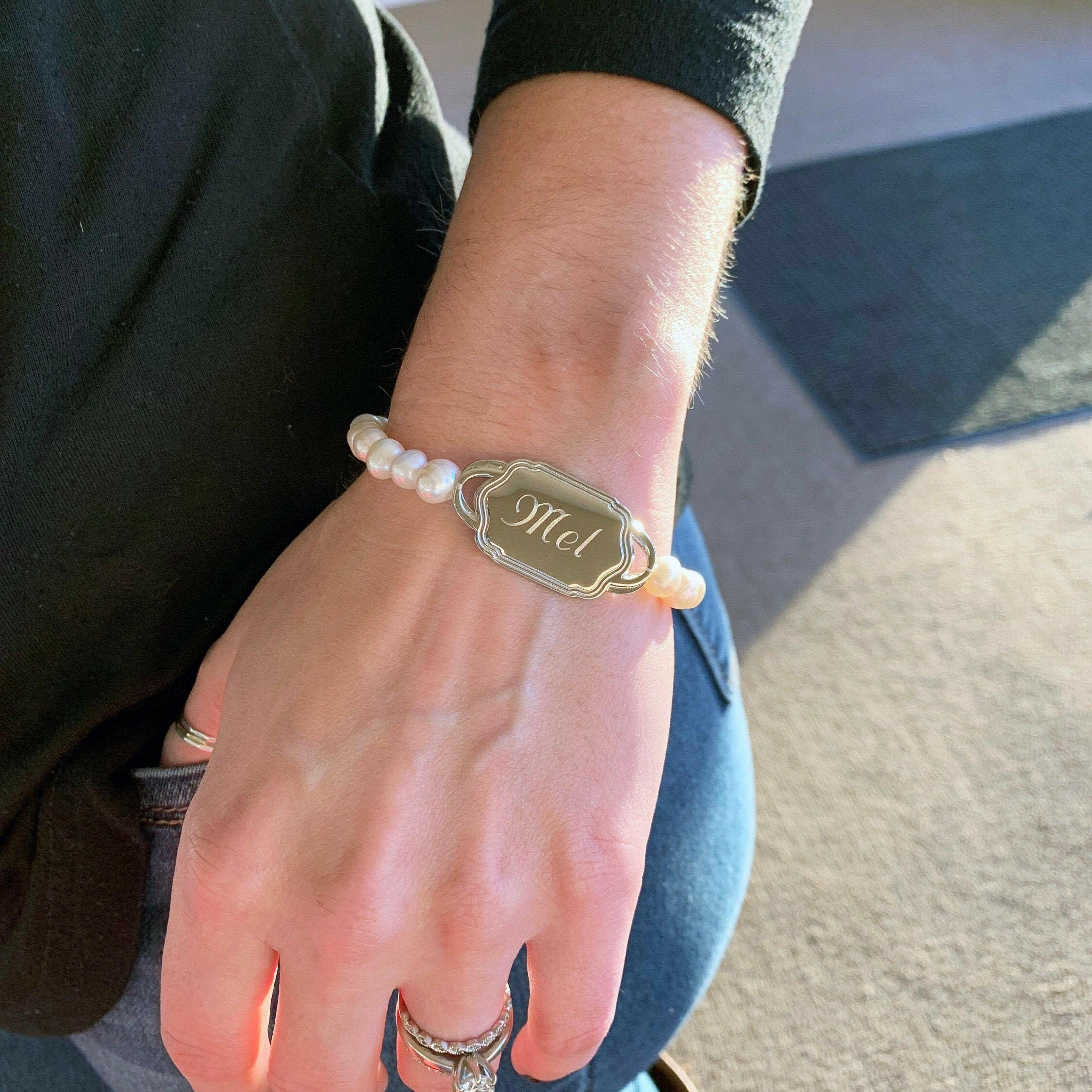 Fresh Water Pearl Monogrammed Bracelet.