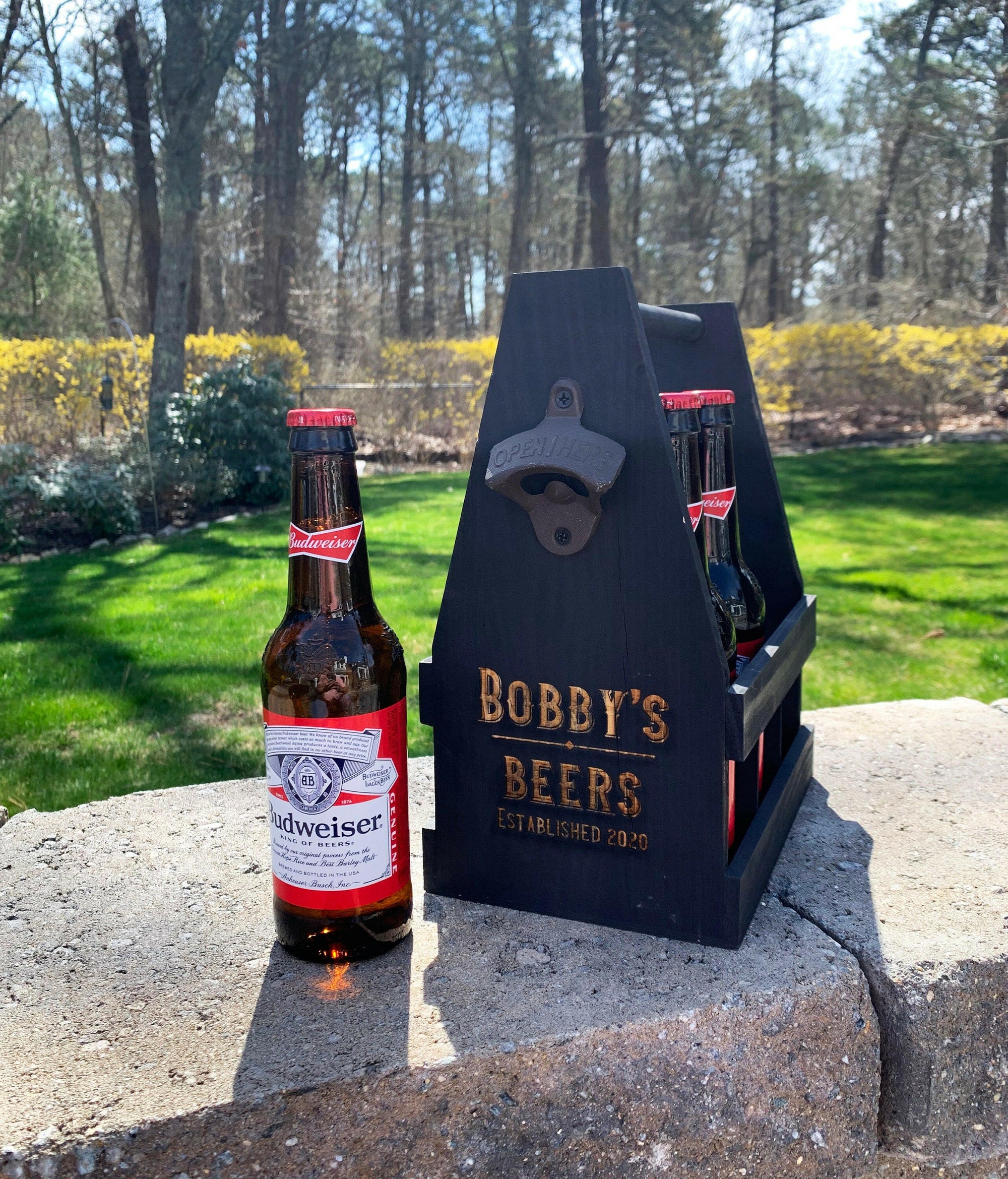 Personalized Wood Beer Caddy.