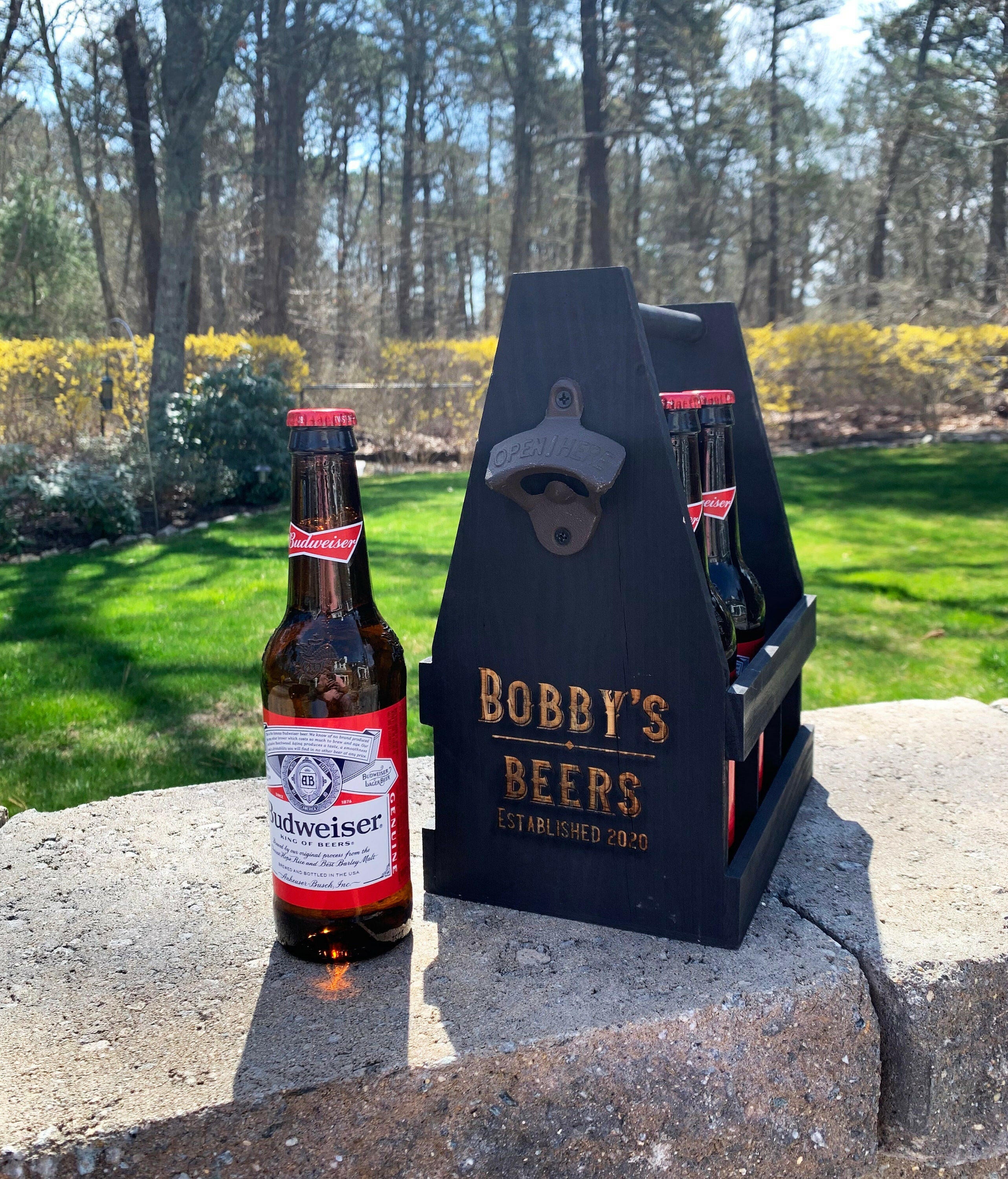 Personalized Wood Beer Caddy.