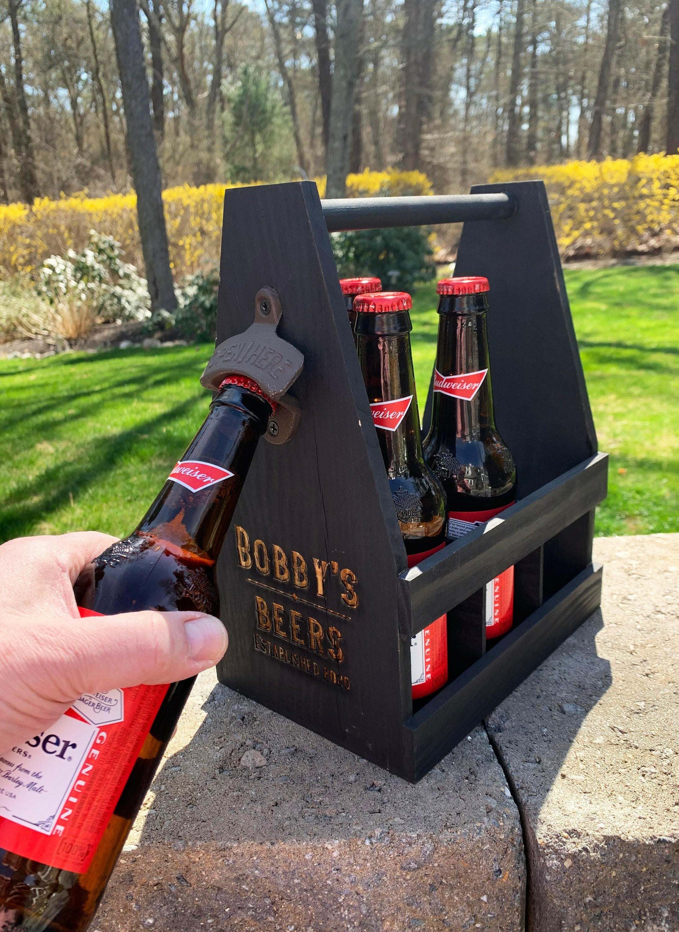 Personalized Wood Beer Caddy.
