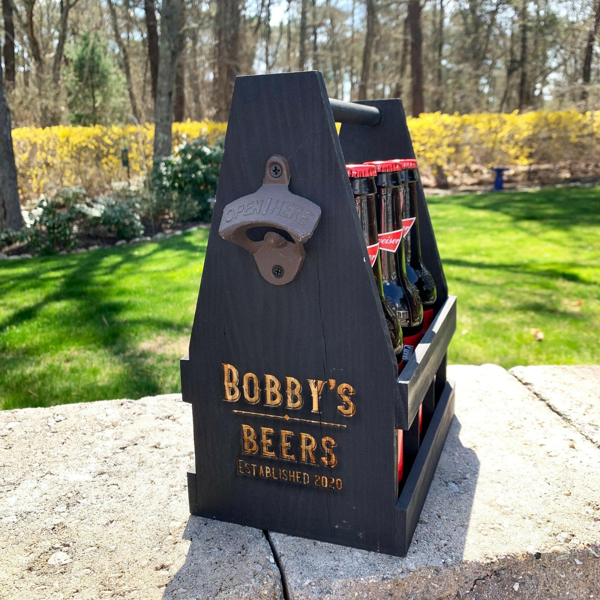 Personalized Wood Beer Caddy.