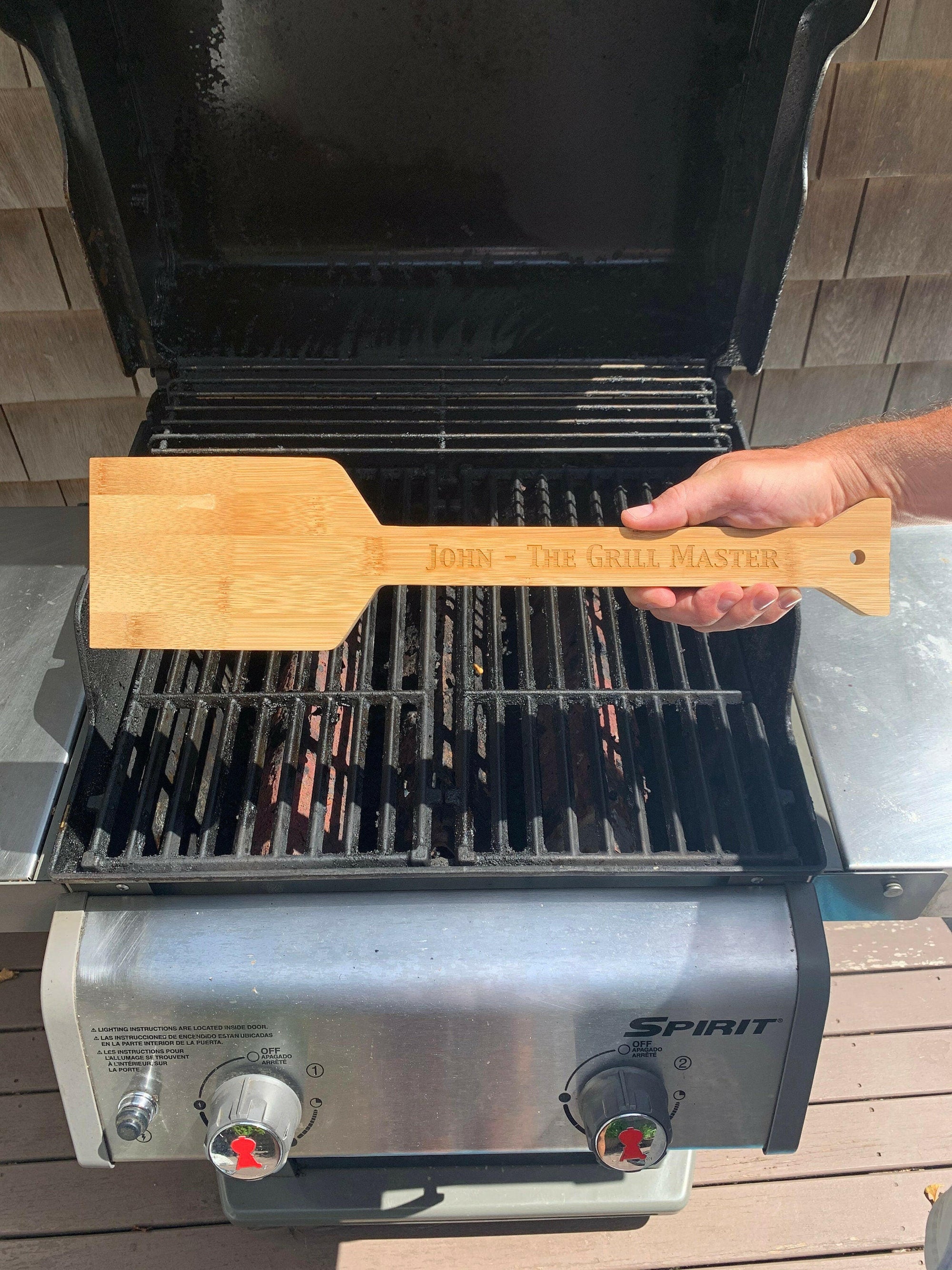 Personalized Bamboo Grill Grate Scraper.