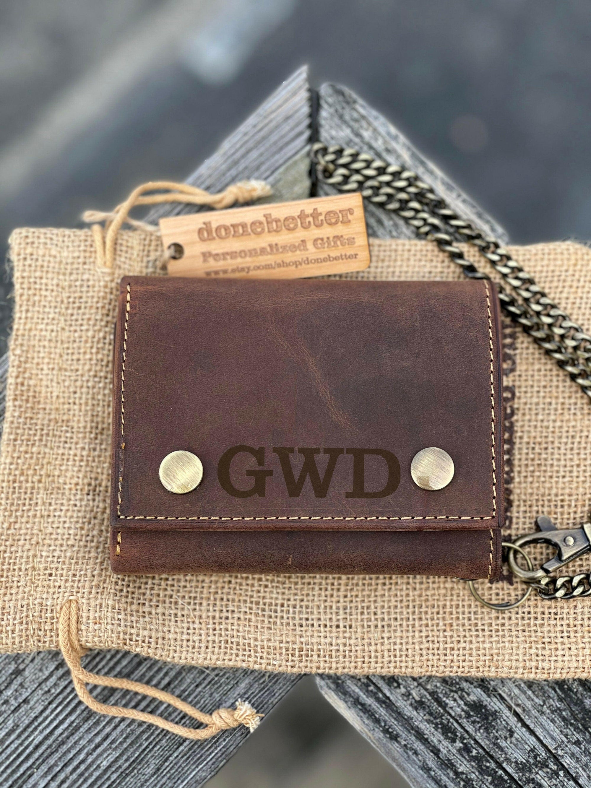Personalized Leather Wallet with Chain.