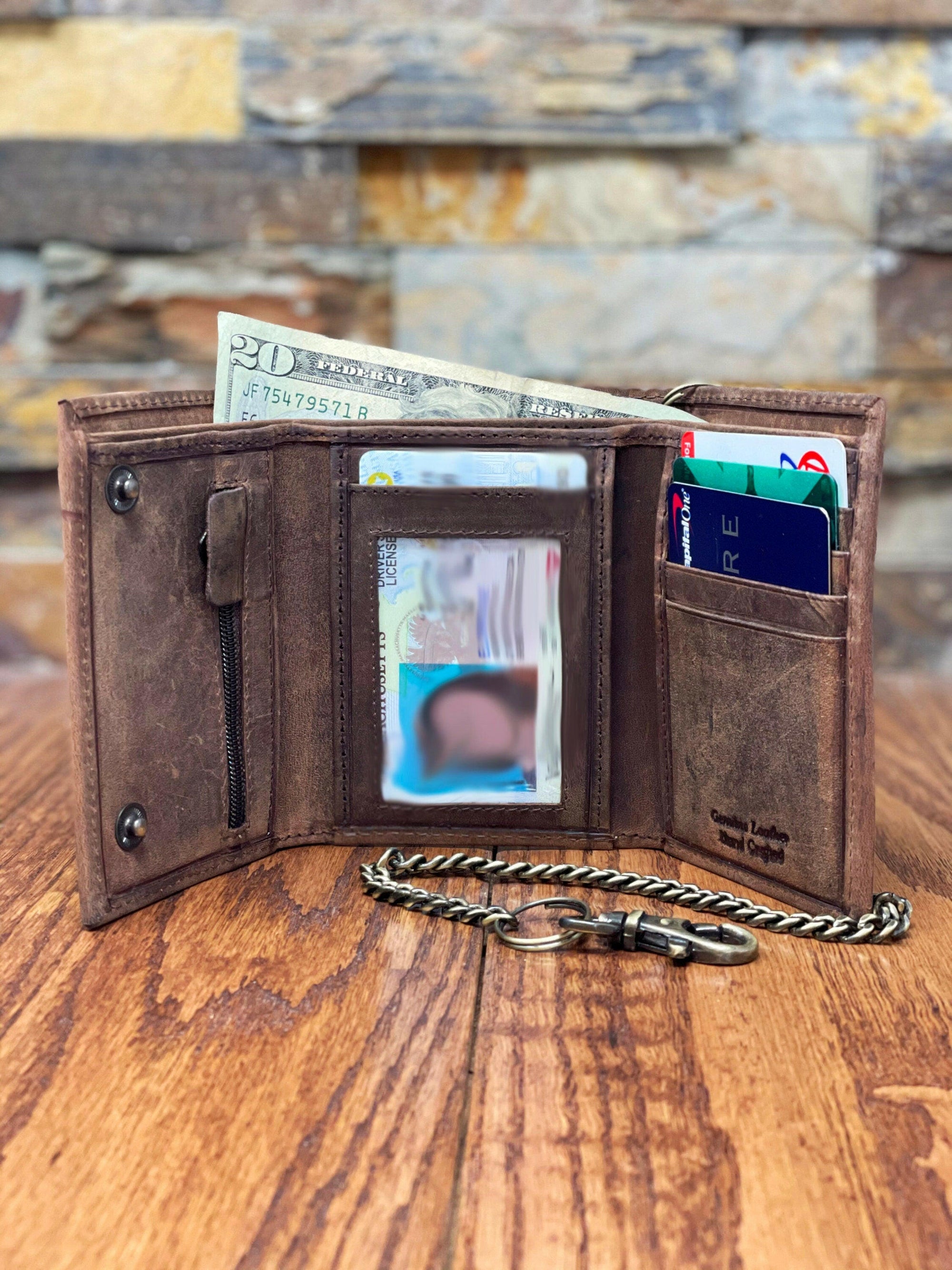 Personalized Leather Wallet with Chain.