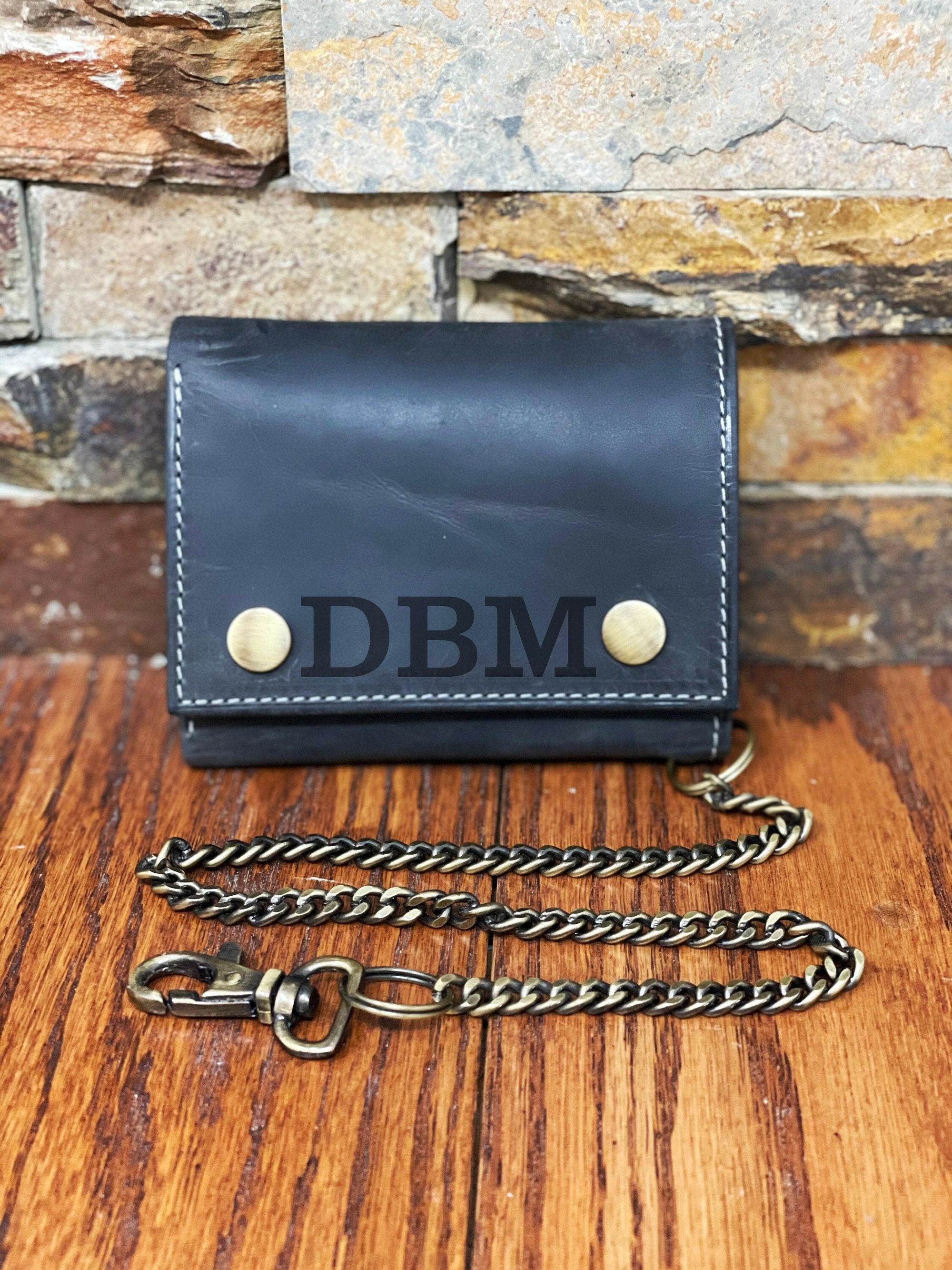 Personalized Leather Wallet with Chain.