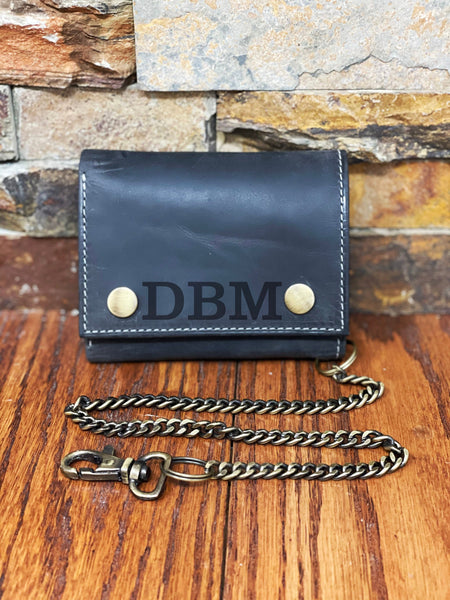 Personalized Leather Wallet with Chain