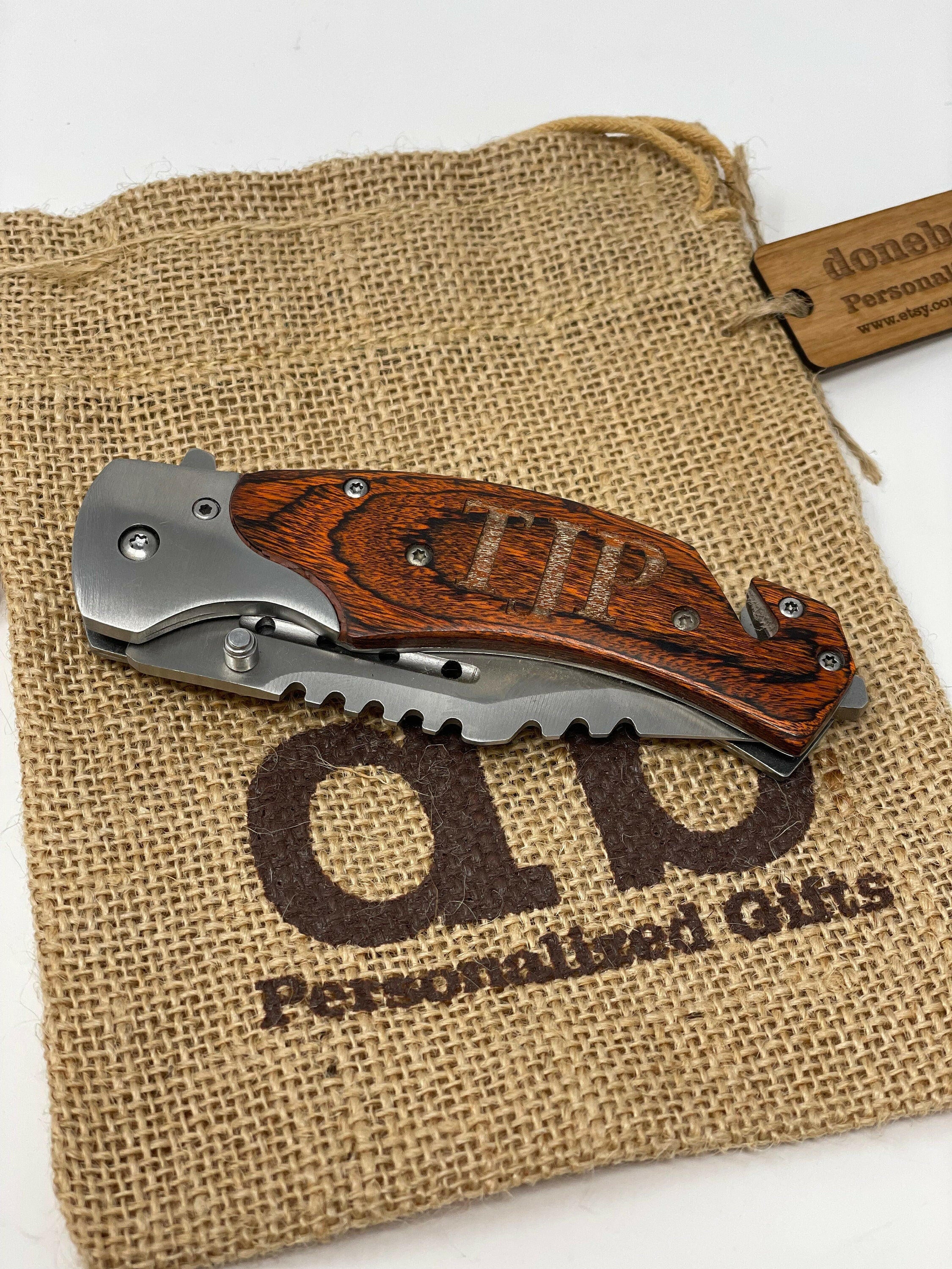 Personalized Pocket Knife with Wood Handle.