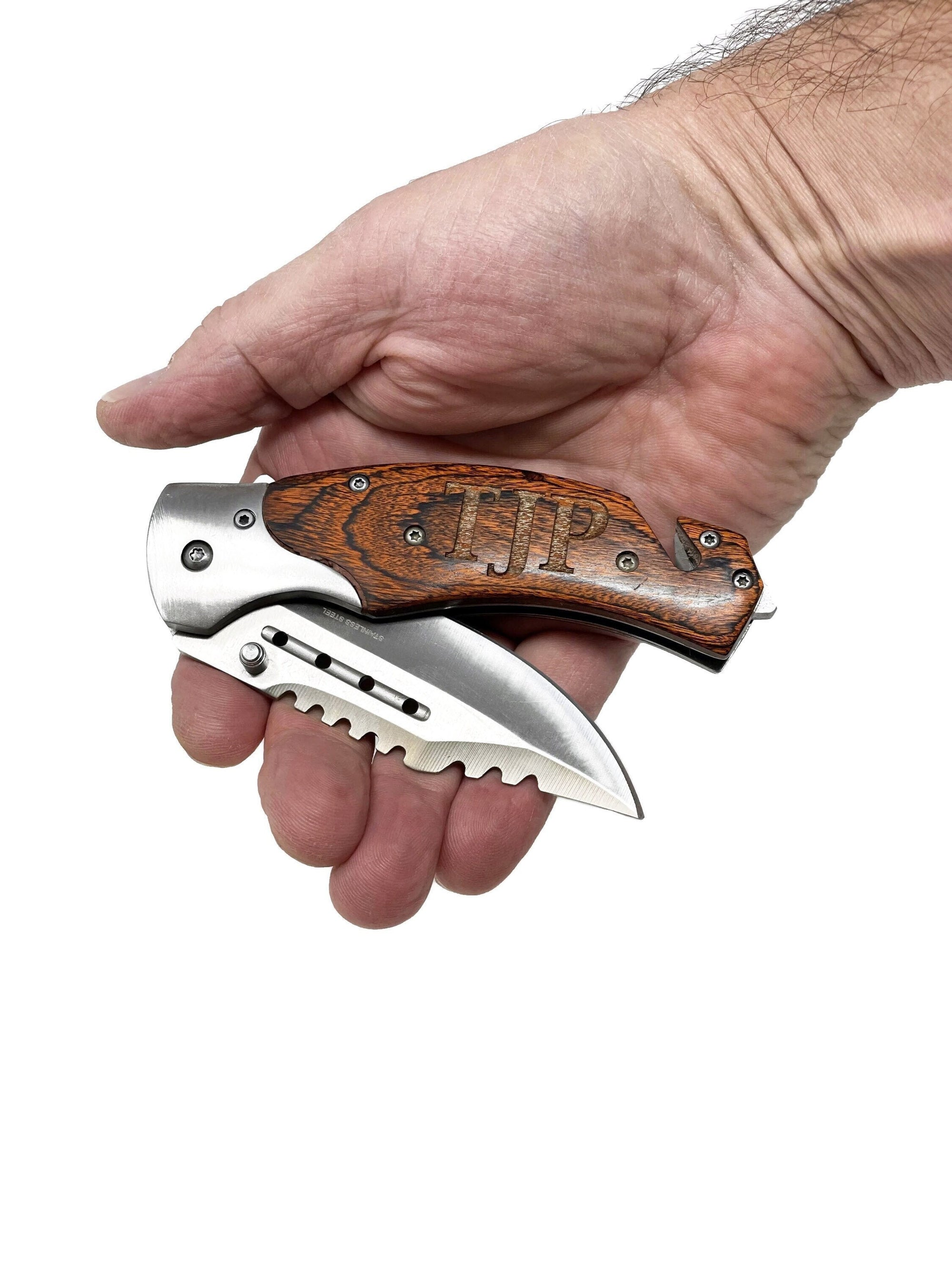 Personalized Pocket Knife with Wood Handle.