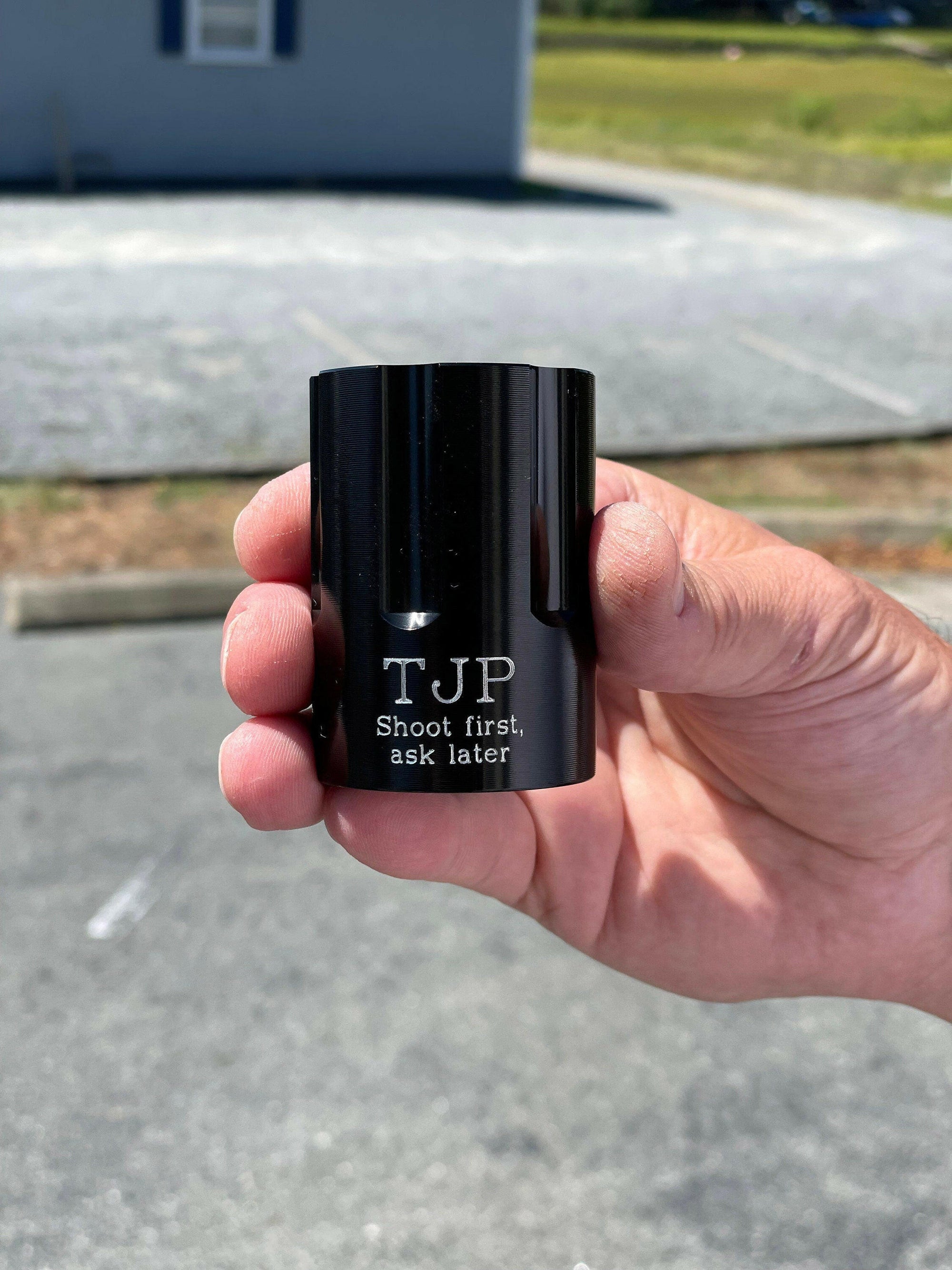 Personalized Revolver Pistol Cylinder Shot Glass.