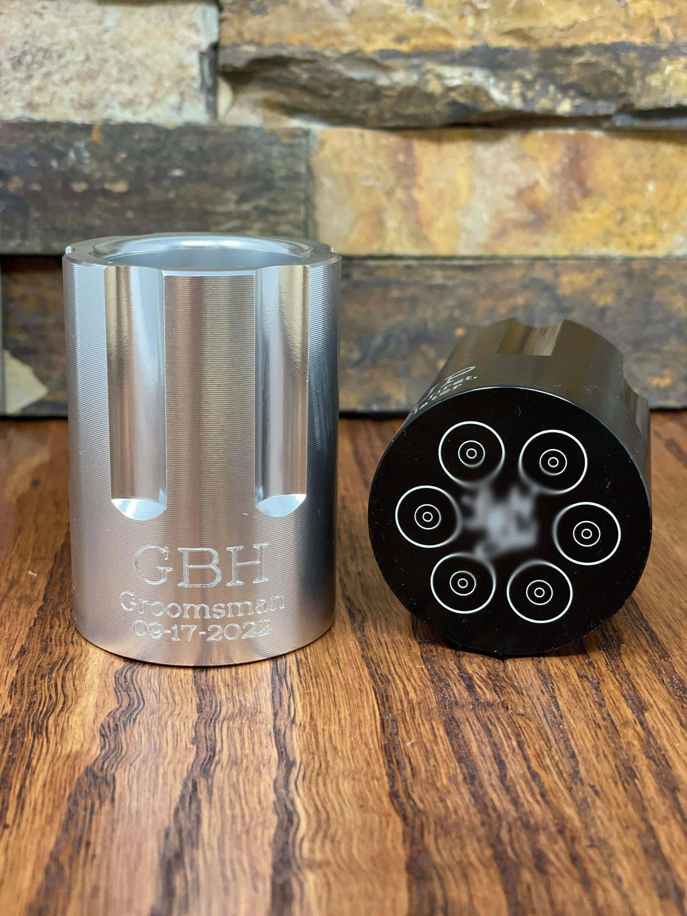 Personalized Revolver Pistol Cylinder Shot Glass.