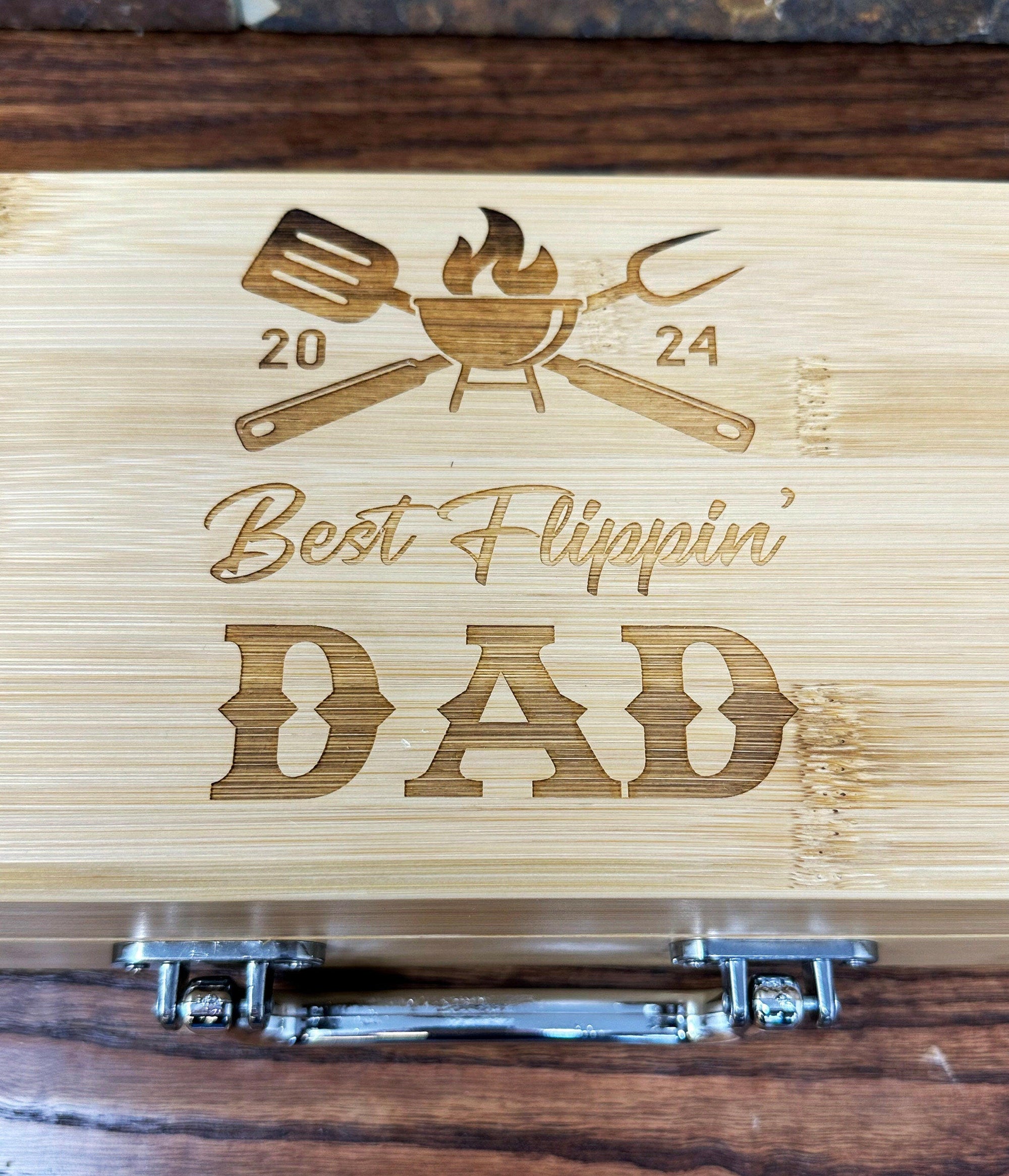 Personalized Grill Set with Case, Spatula, Tongs, Fork.