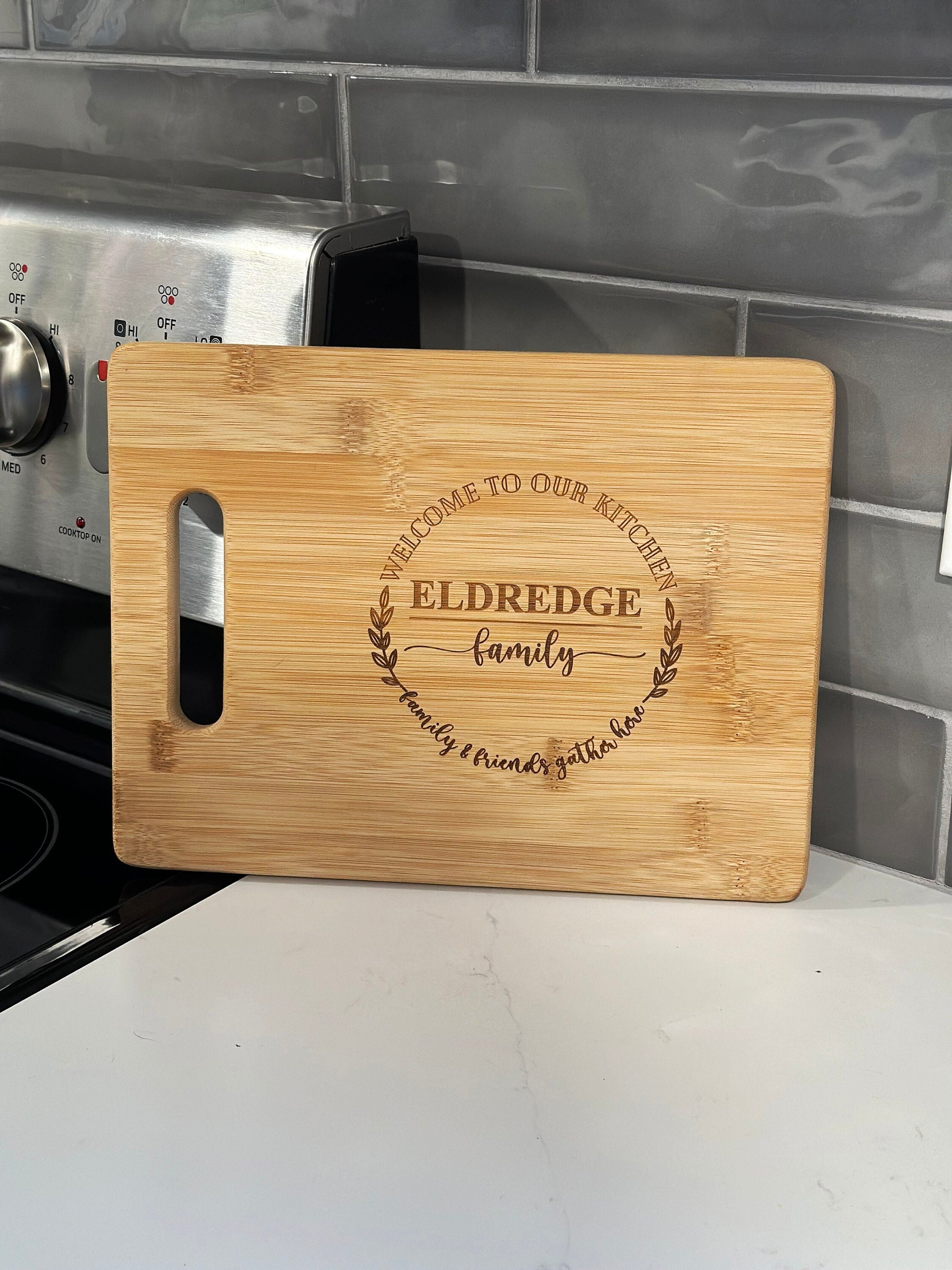 Personalized Bamboo Cutting Board with handle