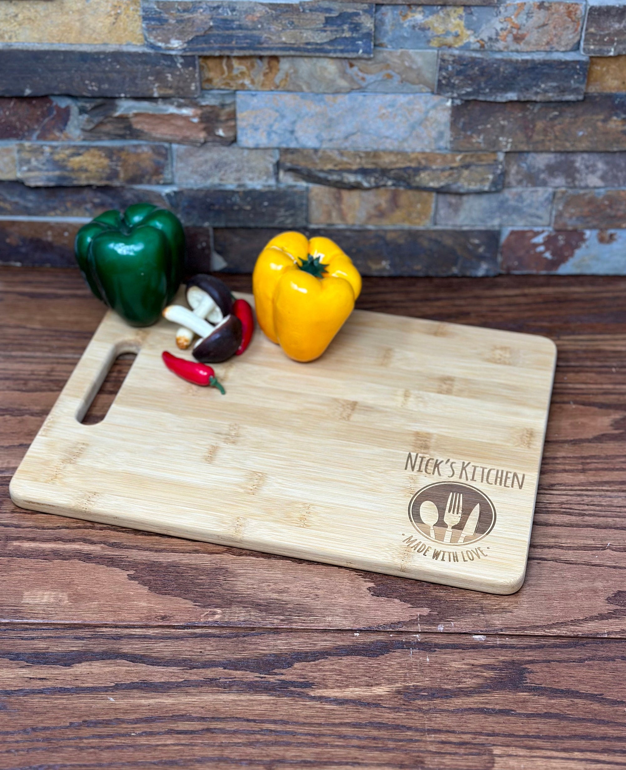 Personalized Bamboo Cutting Board with handle