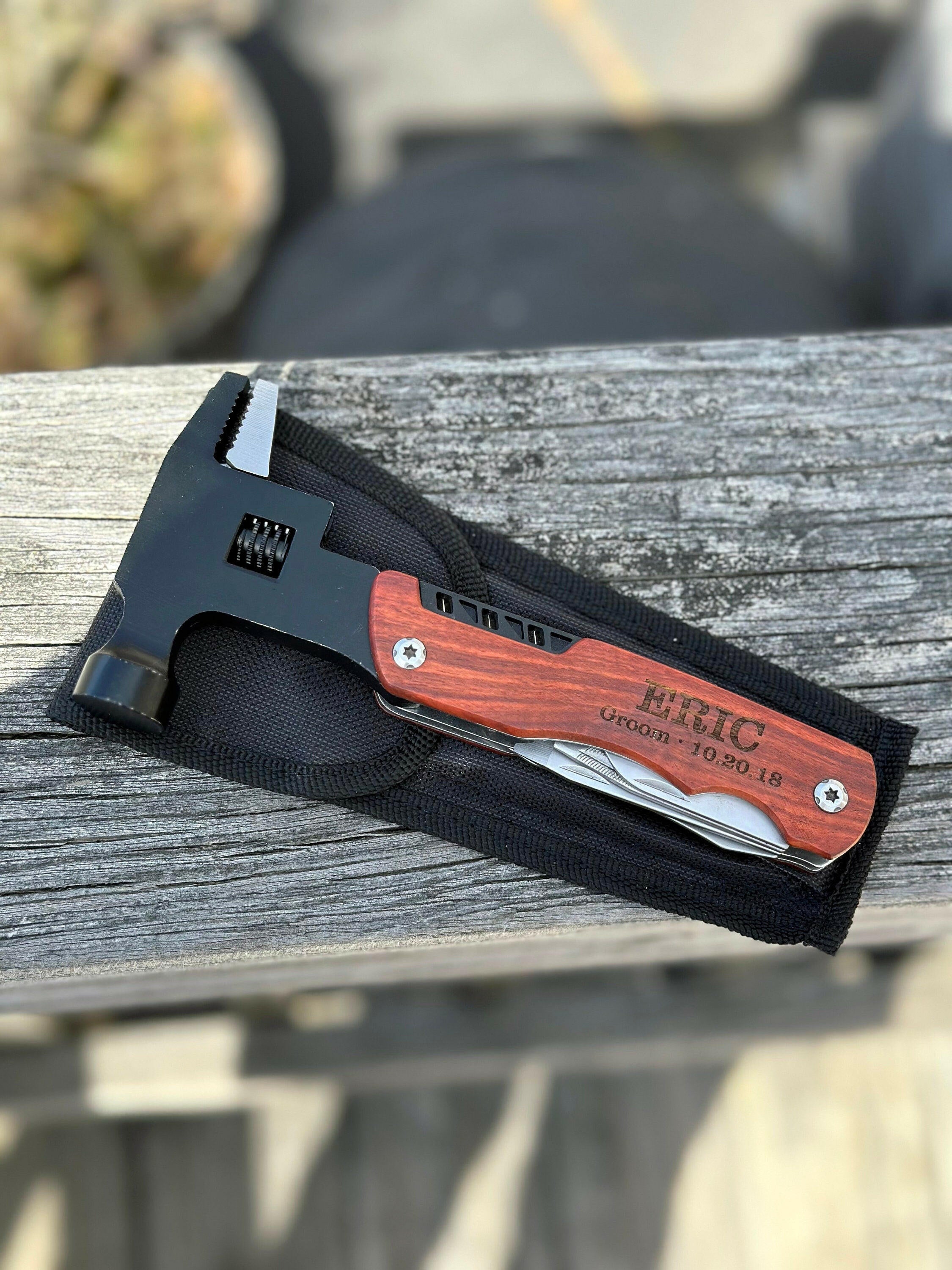 Personalized Wooden Multi-tool Hammer Wrench.