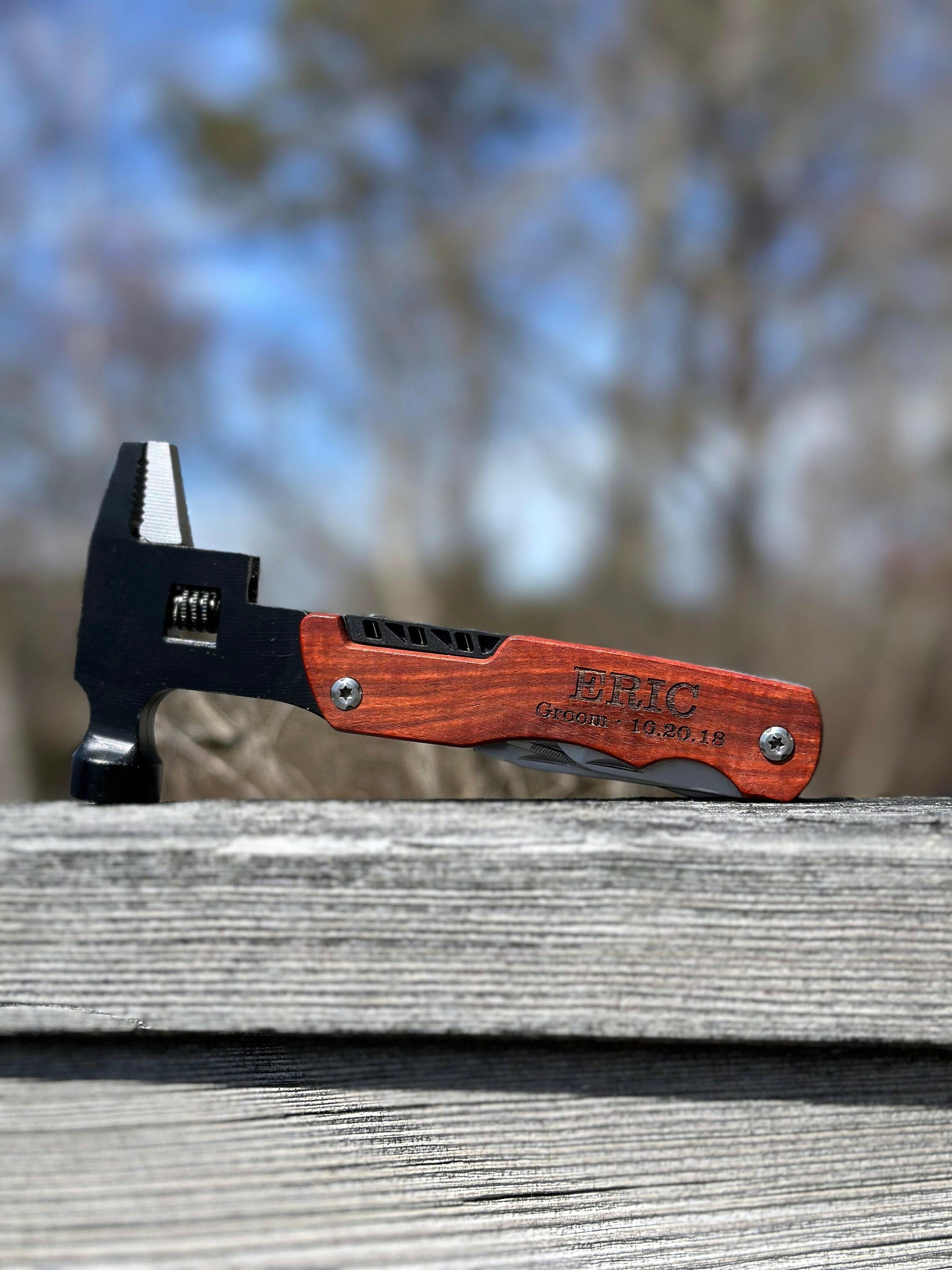 Personalized Wooden Multi-tool Hammer Wrench.