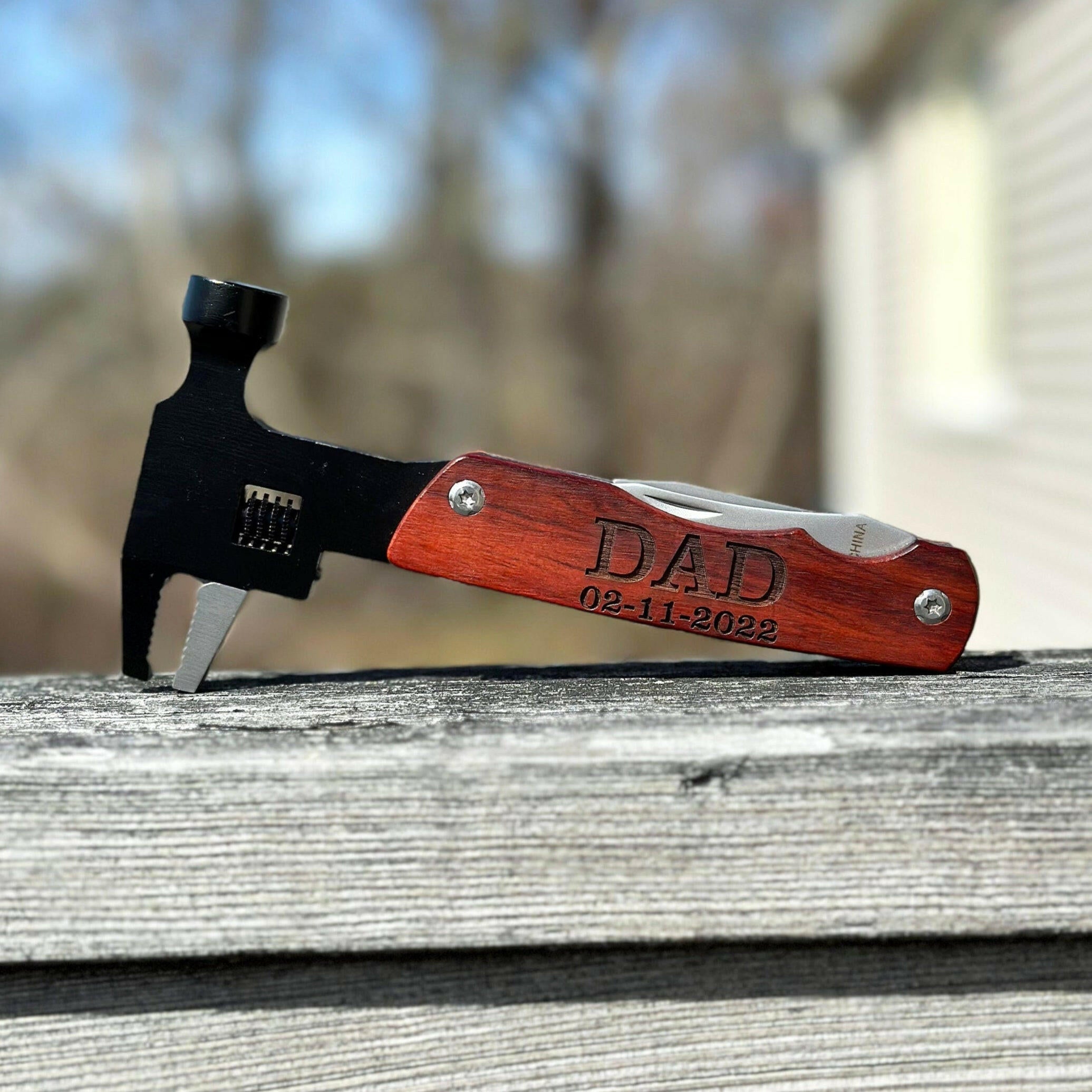 Personalized Wooden Multi-tool Hammer Wrench.