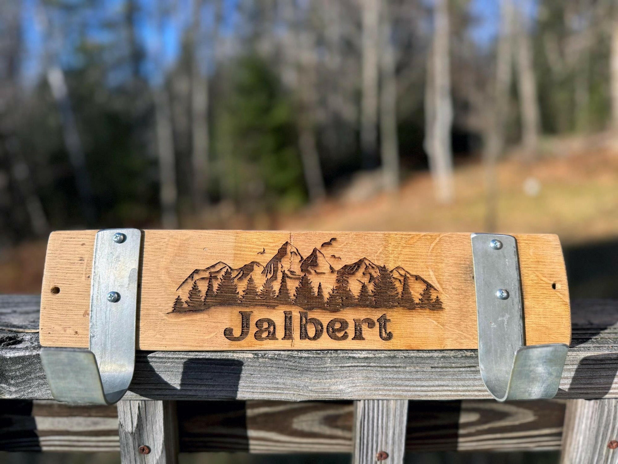 Personalized Repurposed Wine Barrel Coat Rack.
