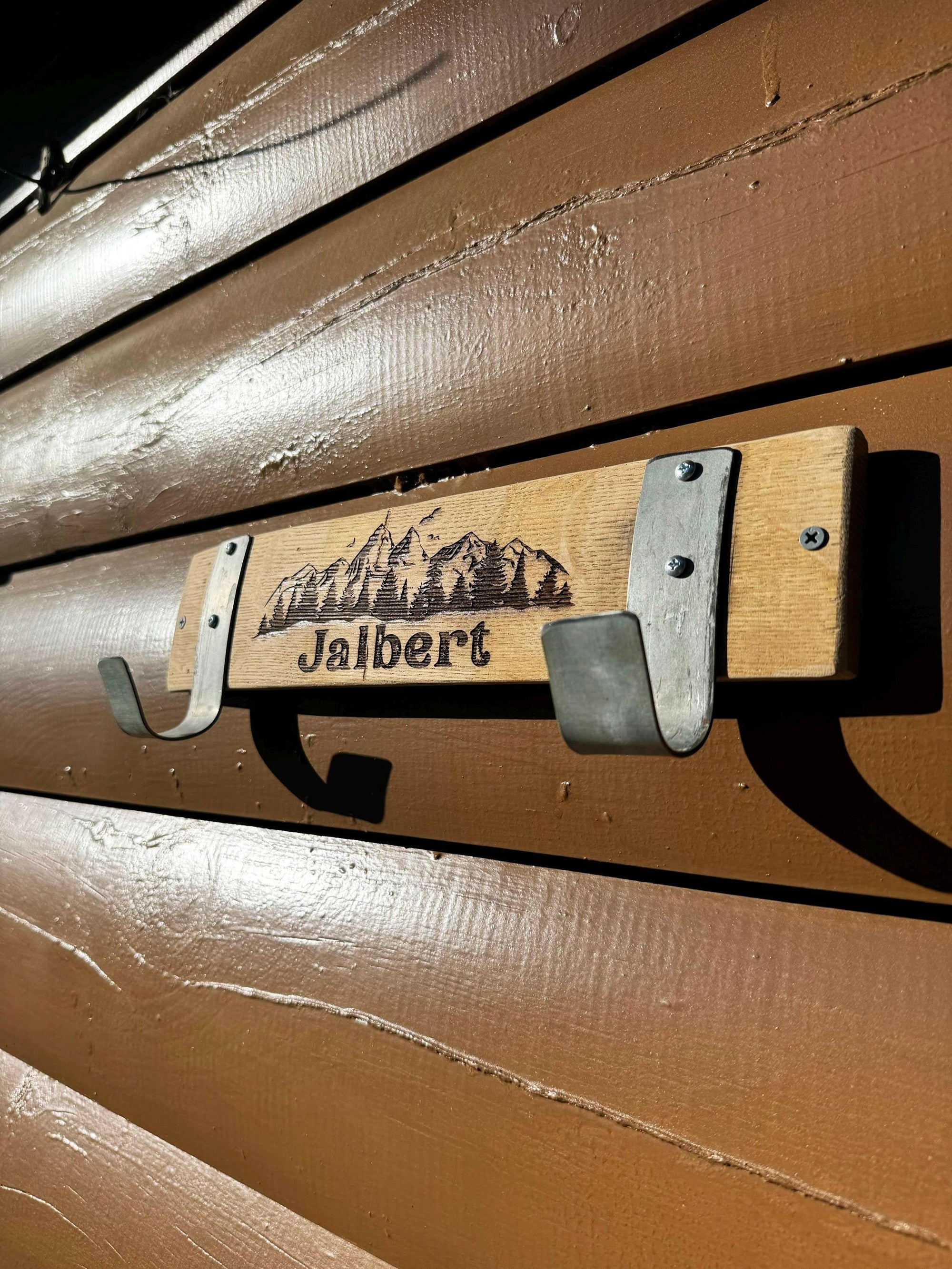 Personalized Repurposed Wine Barrel Coat Rack.