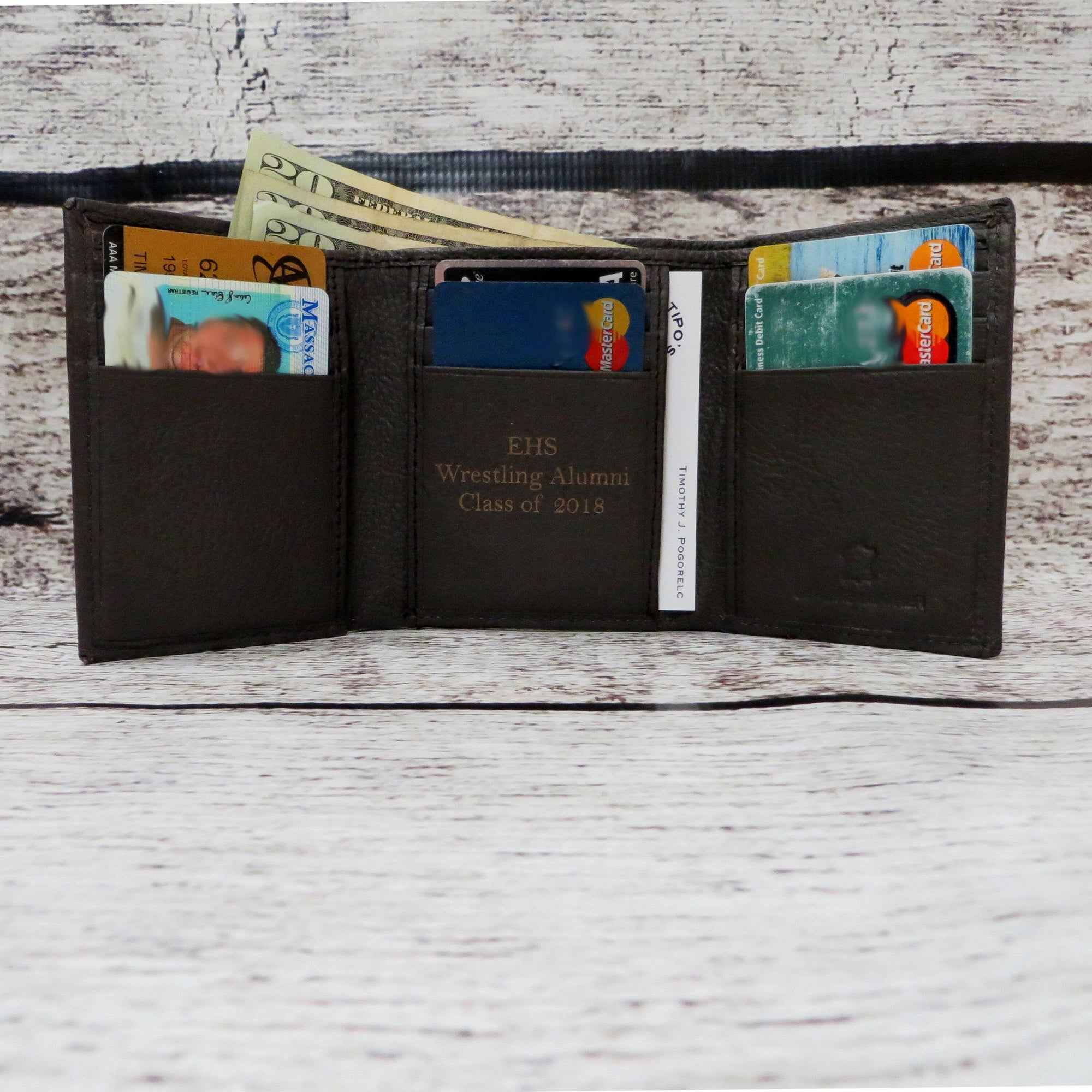Leather Tri Fold Personalized Mans Wallet.
