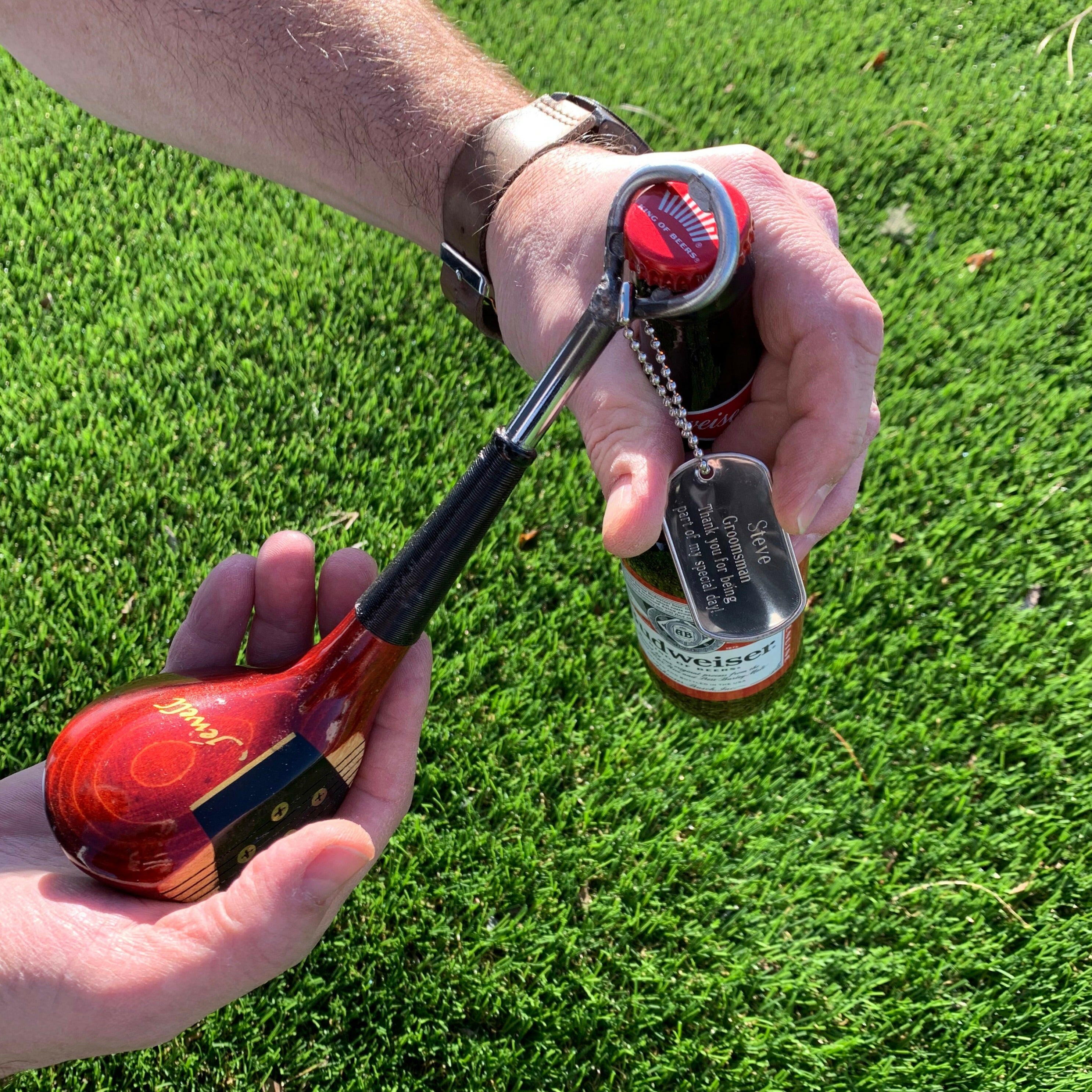 Golf Club Bottle Opener Personalized with Dog Tag.