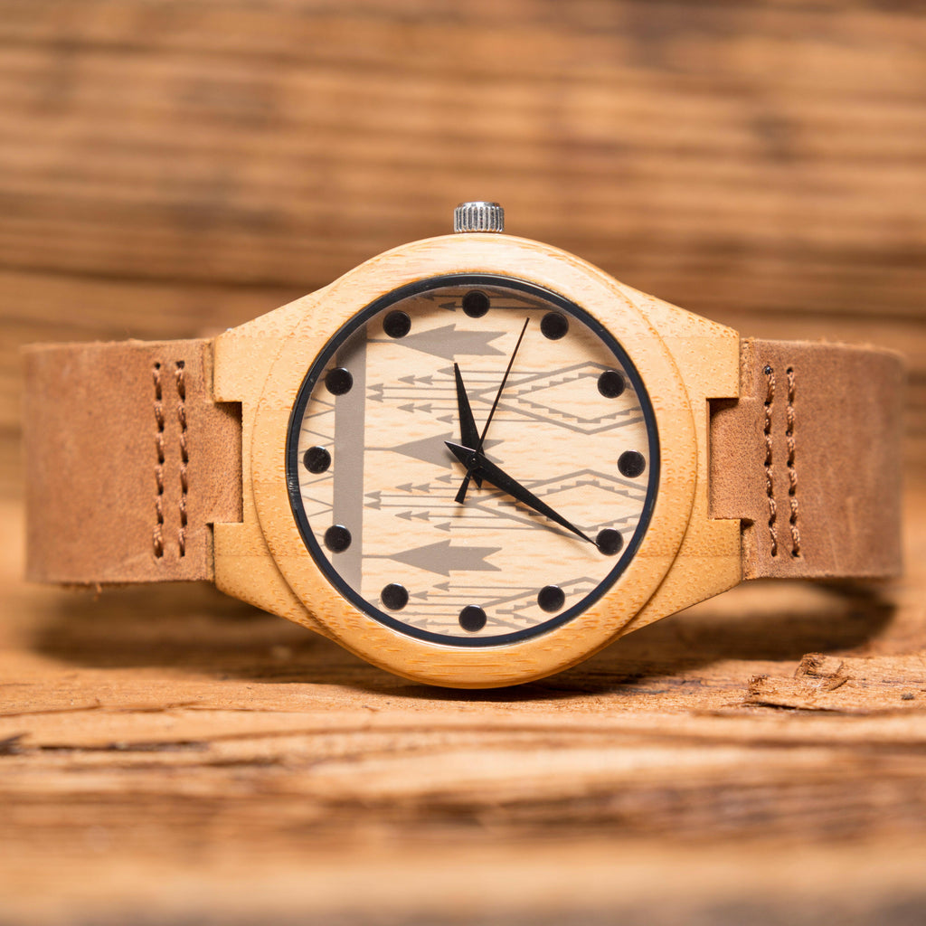 Bamboo Wooden Wrist Watch with Face Details.