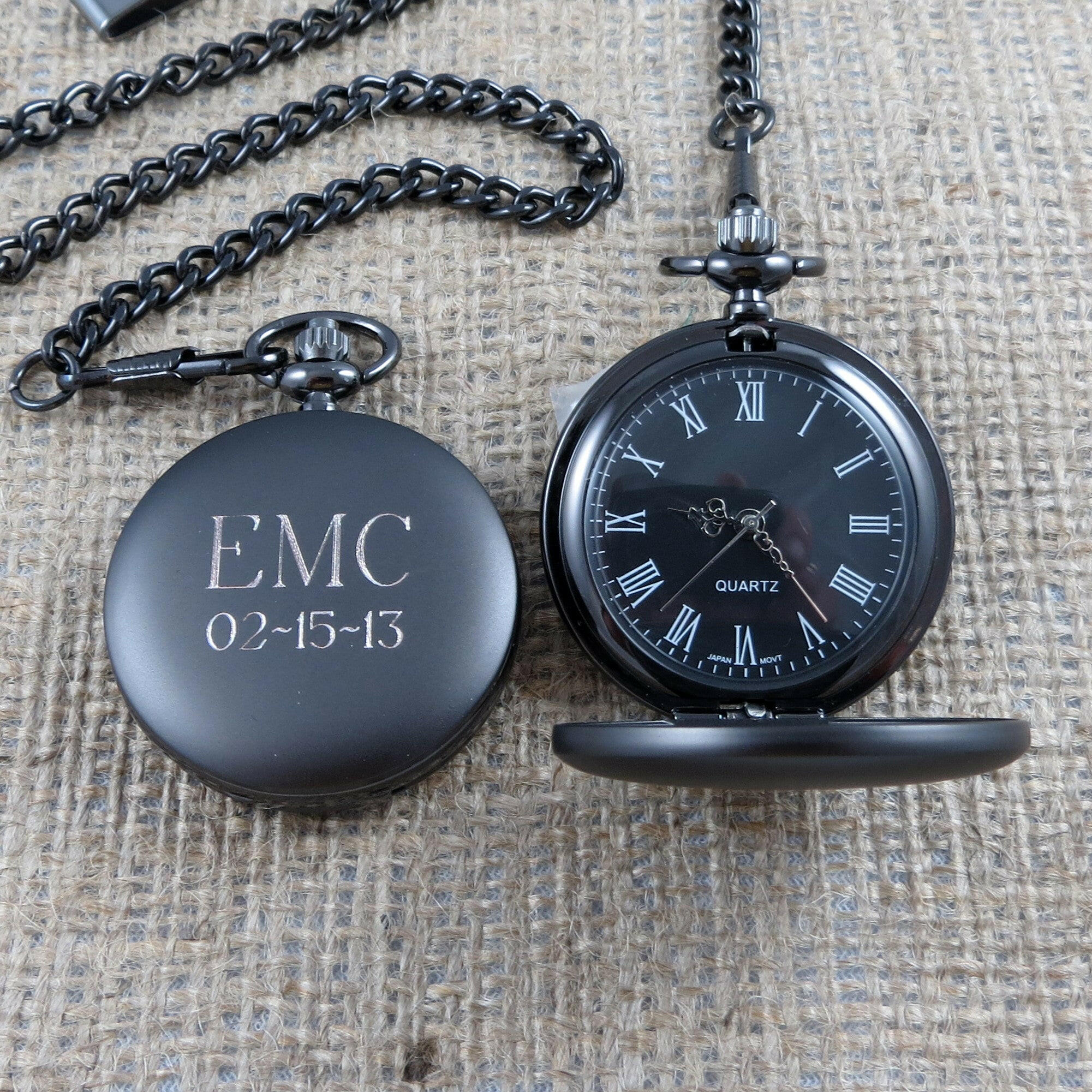 Gun metal Personalized Pocket Watch.