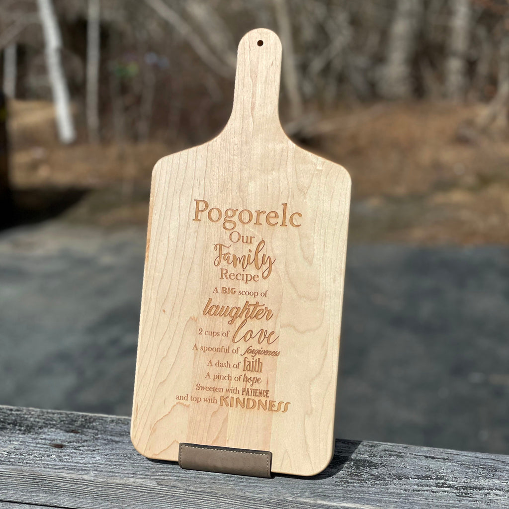 Personalized Maple Wood Cutting Board with Handle w Handwritten Recipe