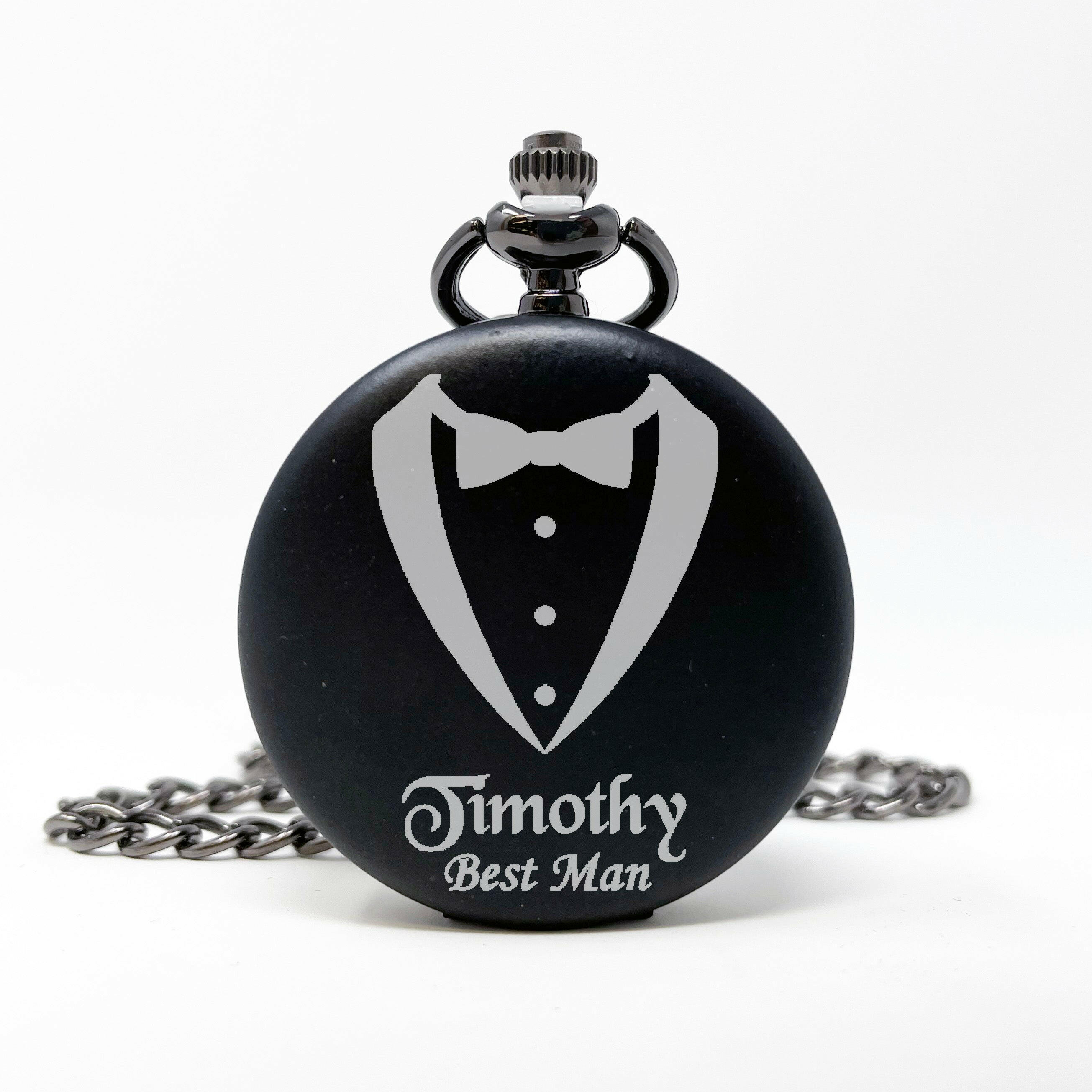 Personalized Black Pocket Watch.
