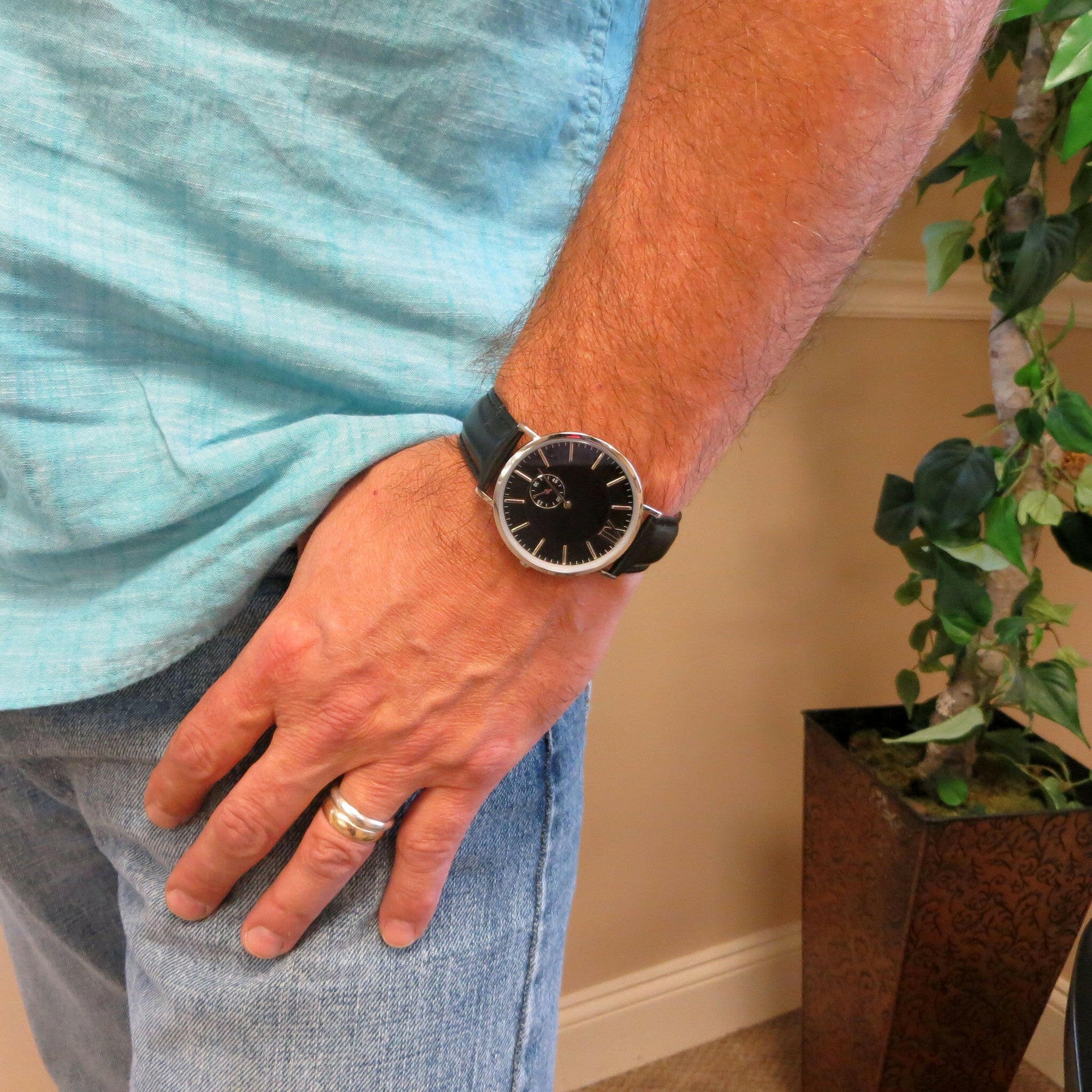Mens Personalized Black Wrist Watch.