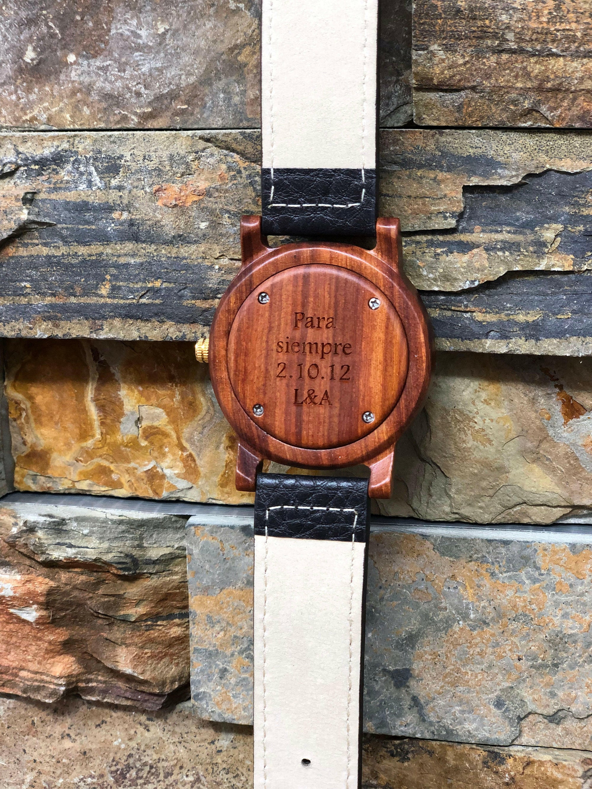 Personalized Wrist Watch with Wooden Face.