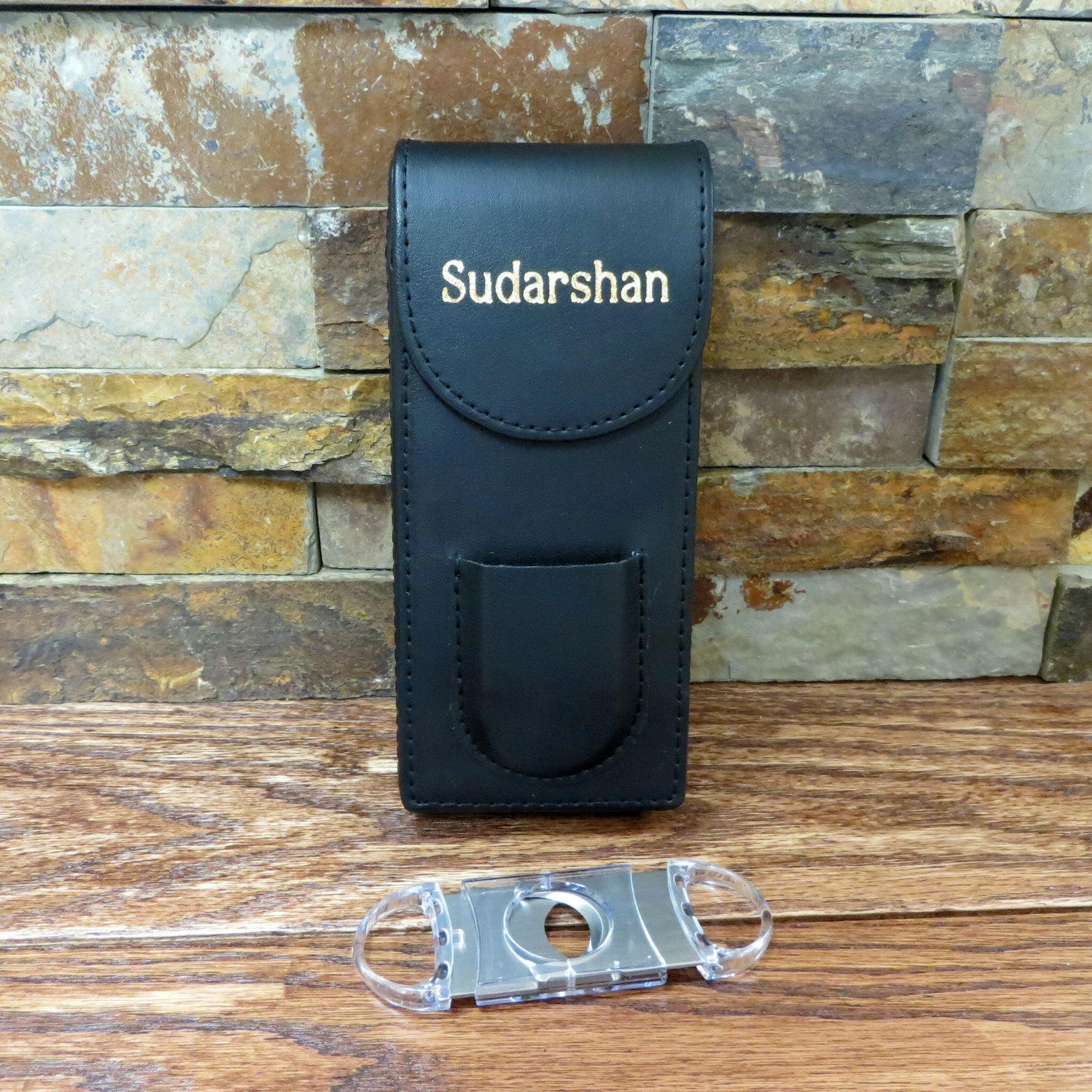 Personalized Cigar Case with Cigar Cutter.