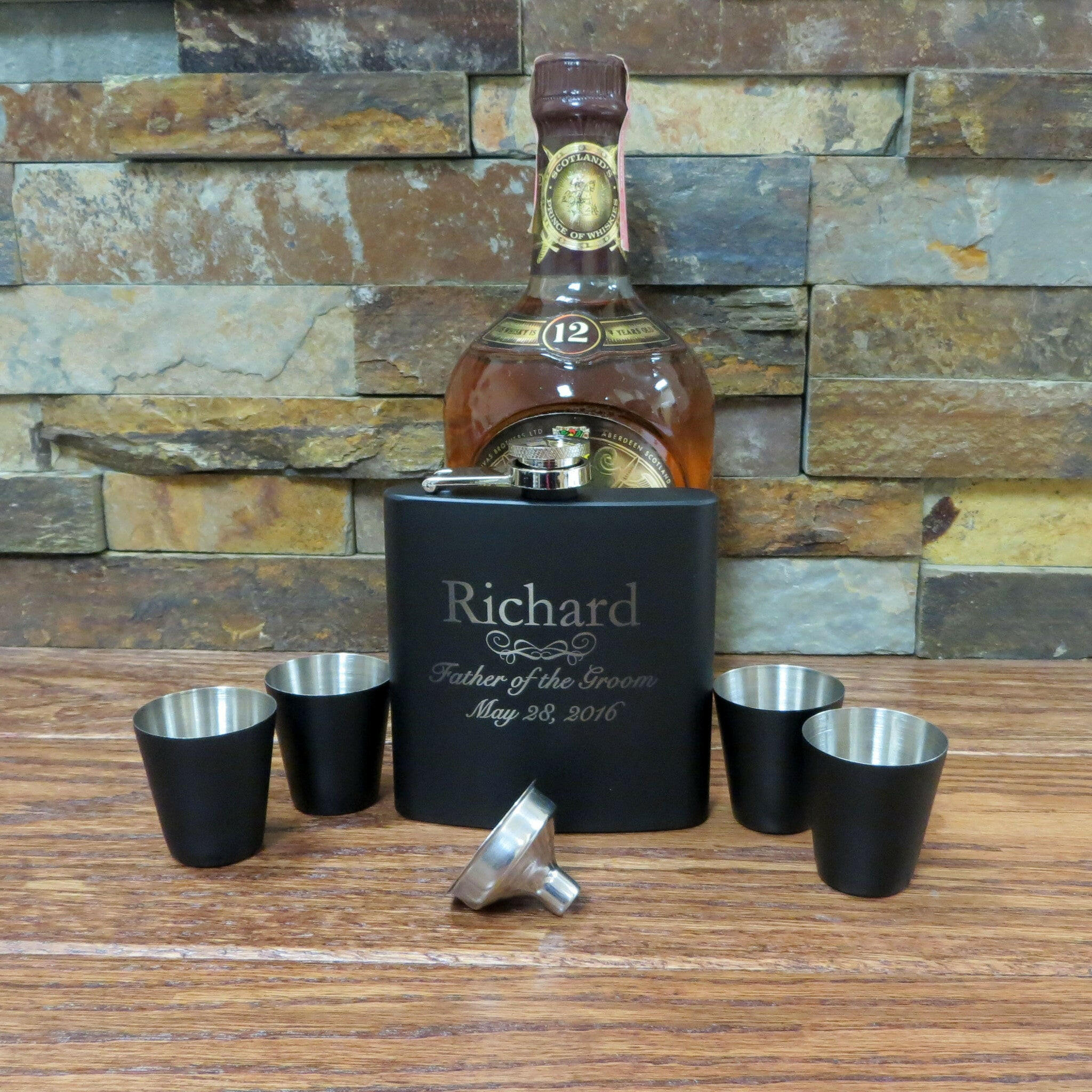 Personalized Flask Set with Shot Glasses.